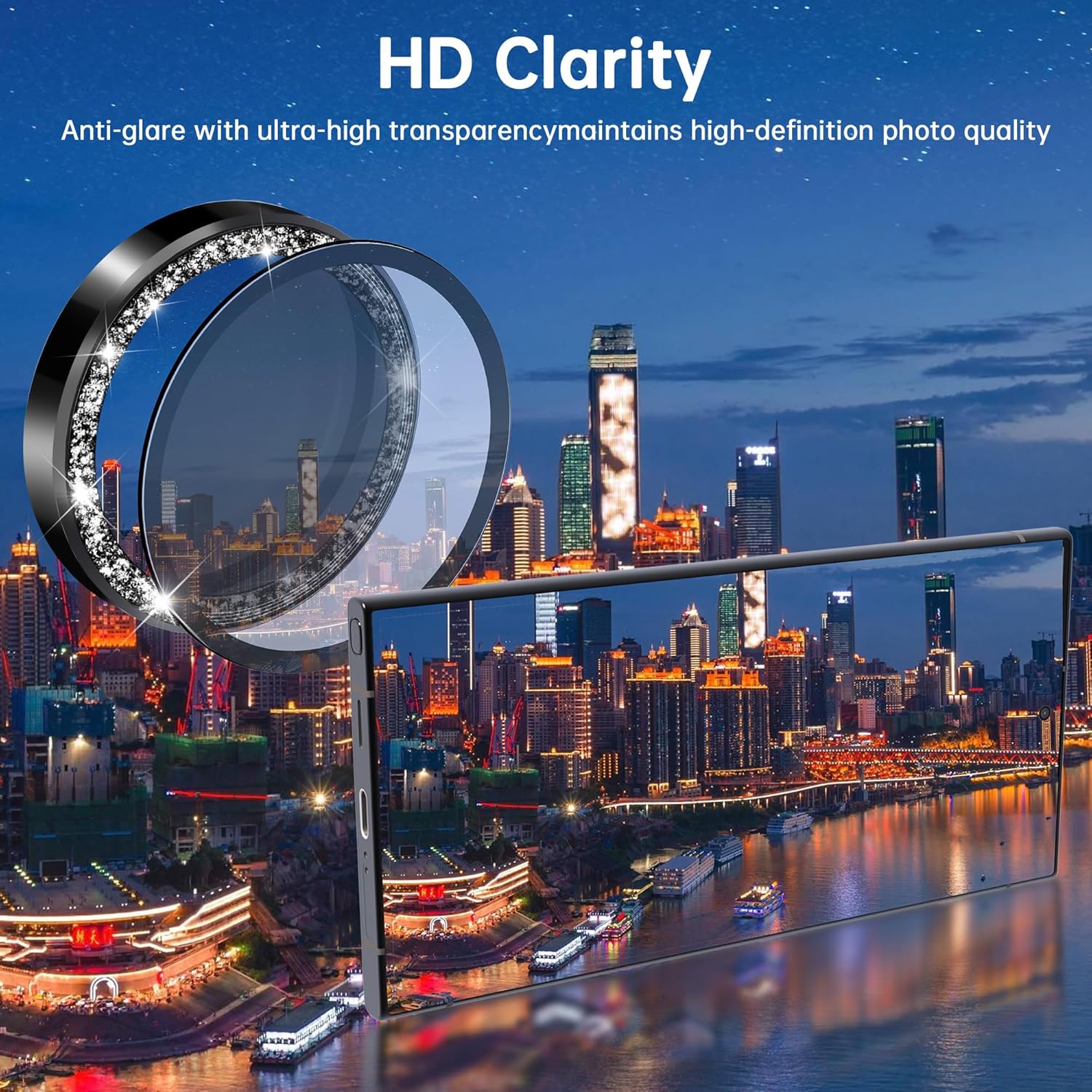 For Samsung Galaxy S24 Ultra Camera Lens Protector, Individual Lens Protector, Ultra HD 9H Tempered Glass Screen Protective Cover, Anti-scratch, Military Grade Drop Protection 2 Set. (Glitter Black, S24 Ultra)