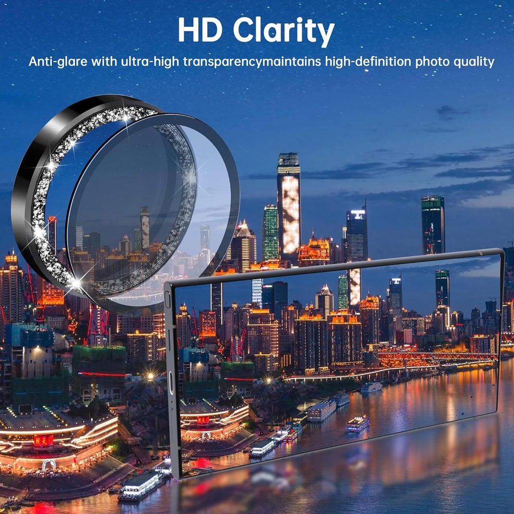 For Samsung Galaxy S25 Ultra Camera Lens Protector, Individual Lens Protector, Ultra HD 9H Tempered Glass Screen Protective Cover, Anti-scratch, Military Grade Drop Protection 2 Set. (Glitter Black, S25 Ultra)