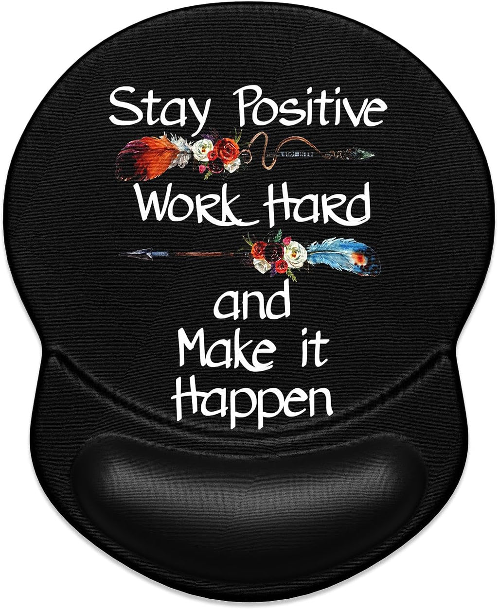 ITNRSIIET Ergonomic Mouse Pad with Gel Wrist Support Small Wrist Rest Smooth Surface Non-Slip PU Base Comfortable Office Supplies Pain Relief, 8.7 x 7.2 inches, Inspirational Quote Black