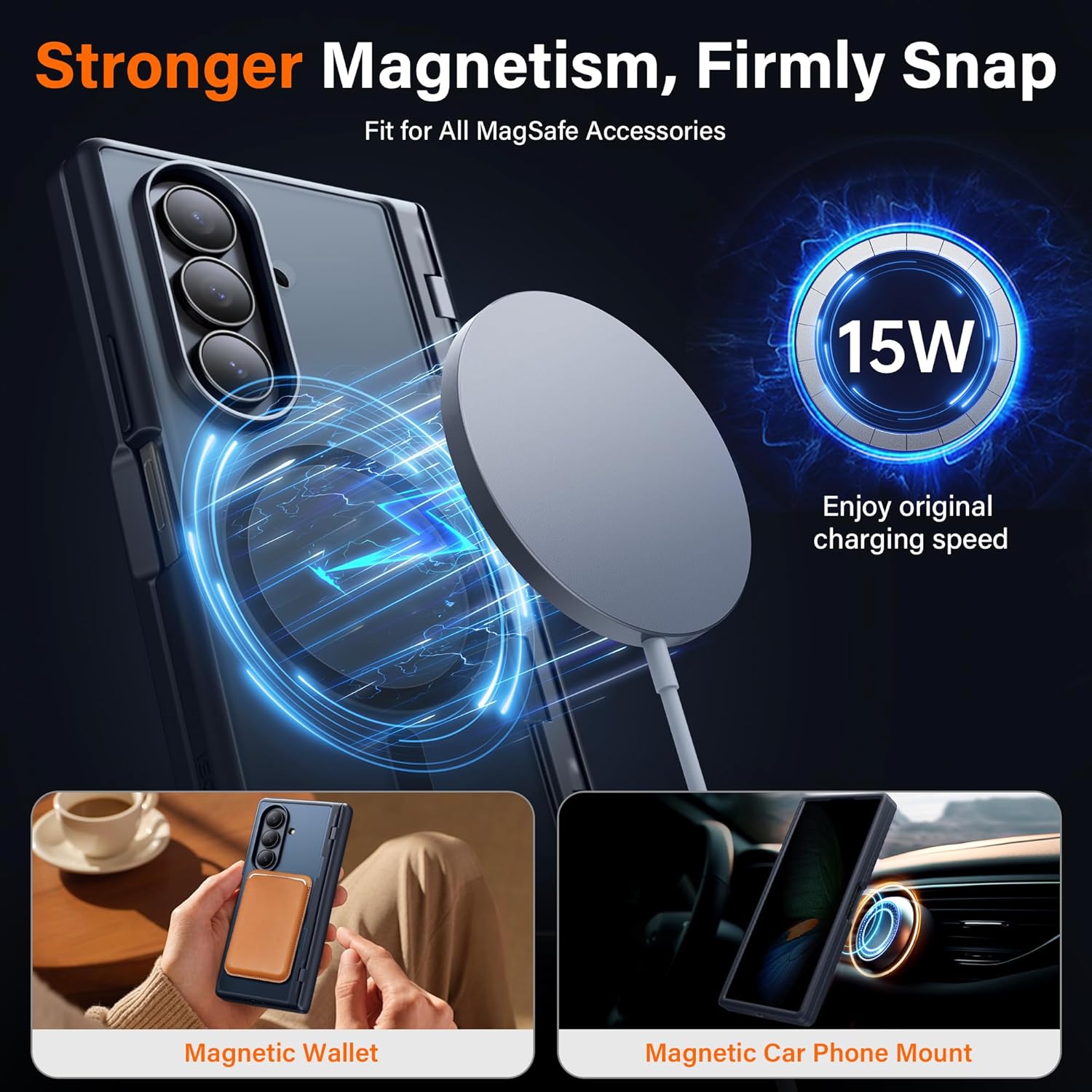 MOBOSI for Z Fold 7 Case with Privacy Screen Protector, [Compatible with Magsafe], [Built-in Kickstand & Full Body Hinge Protection] Magnetic Slim Phone Case for Samsung Galaxy Z Fold7, Black