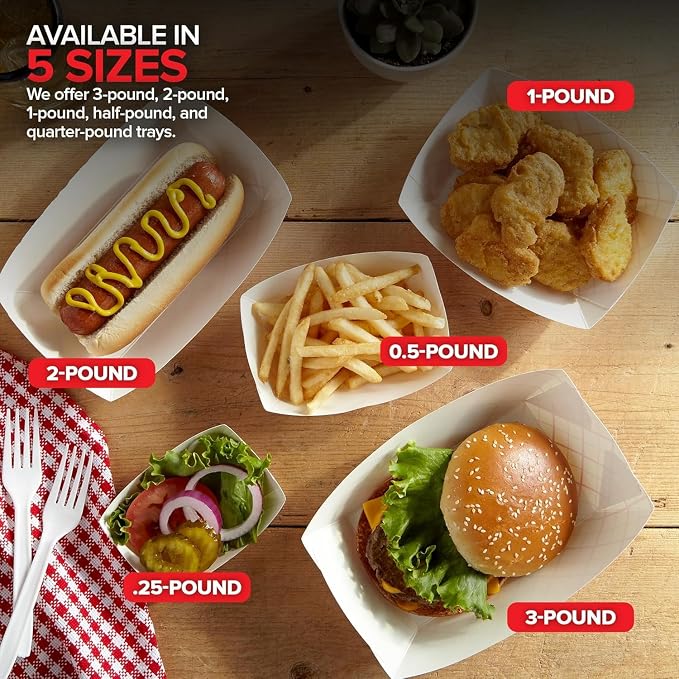Paper Food Boats .25 Lb Disposable Red & White Checkered Trays, Eco Friendly - Image 6