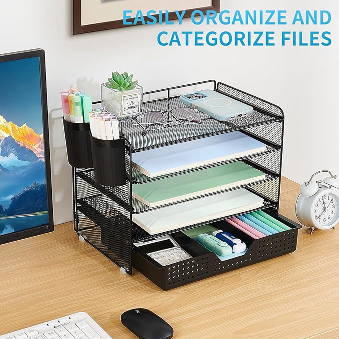 LEKETREE Desk Organizer and Accessories, 5-Tier Paper Letter Tray Organizer - Image 5