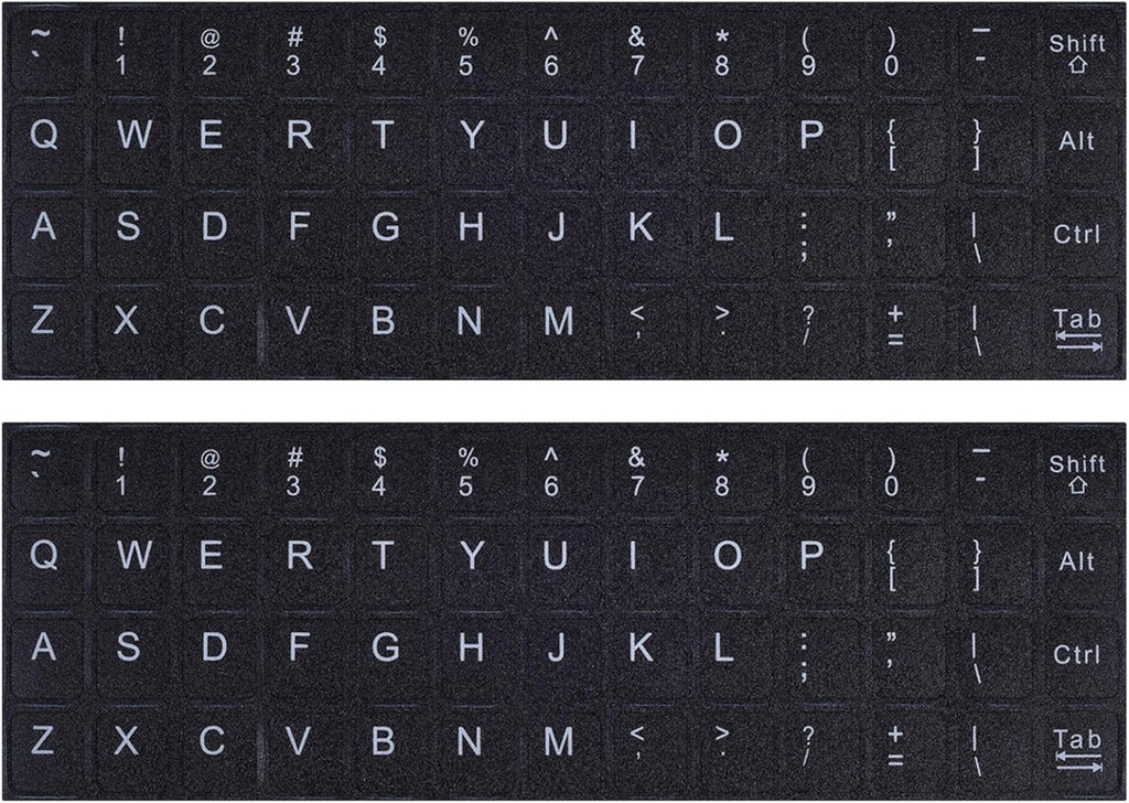 English Keyboard Stickers, 2 Pack Replacement Keyboard Letters Sticker with White Font on Black Background Universal for Computer Laptop Desktop, Matte Alphabet Stickers
