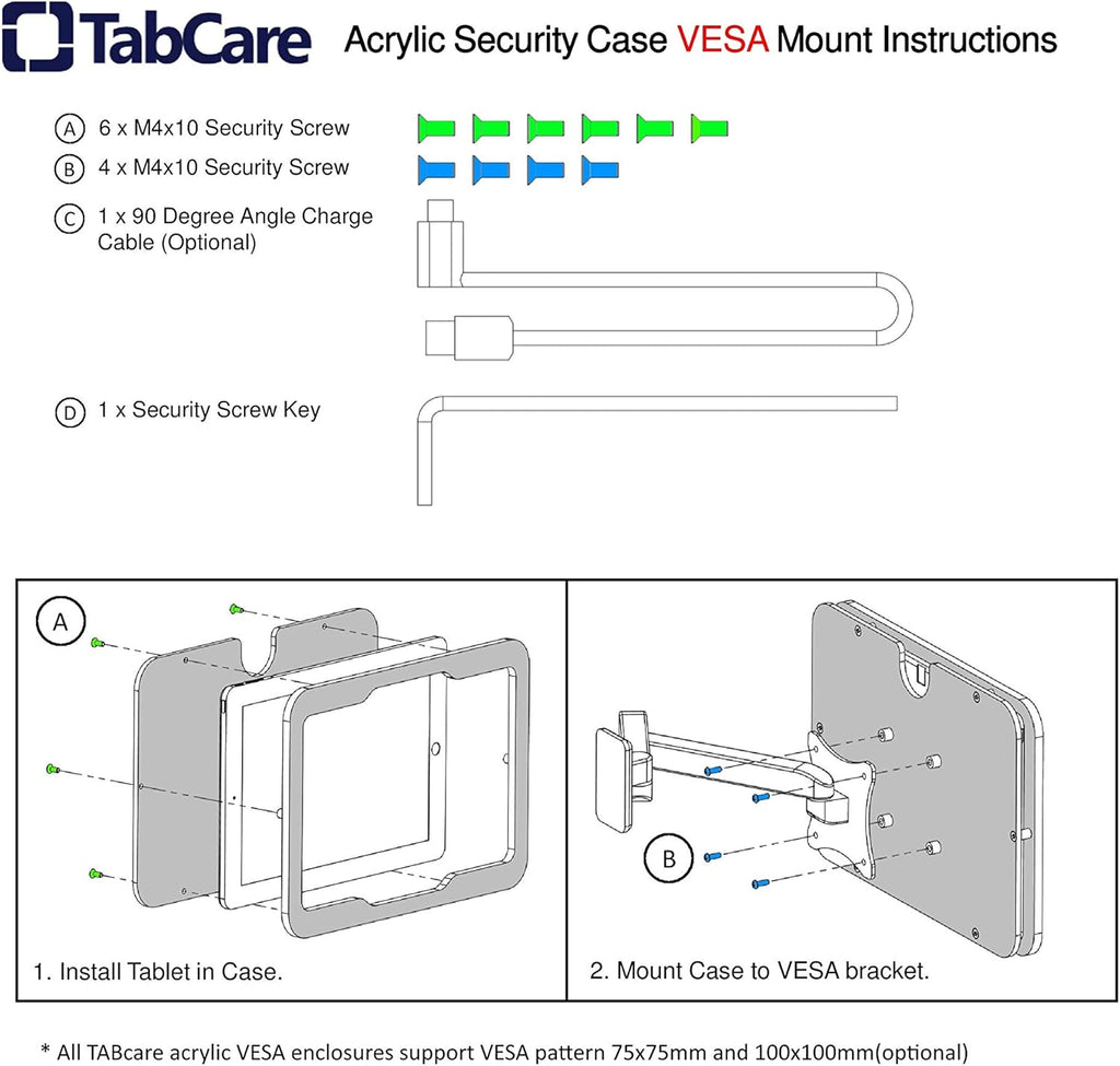 TABcare Anti-Theft Acrylic VESA Enclosure for Apple iPad mini 6/7 8.3" 2021 with Free Wall Mount Kit & 90-Degree Angle USB C Charge Cable (iPad mini 6 8.3", Black)