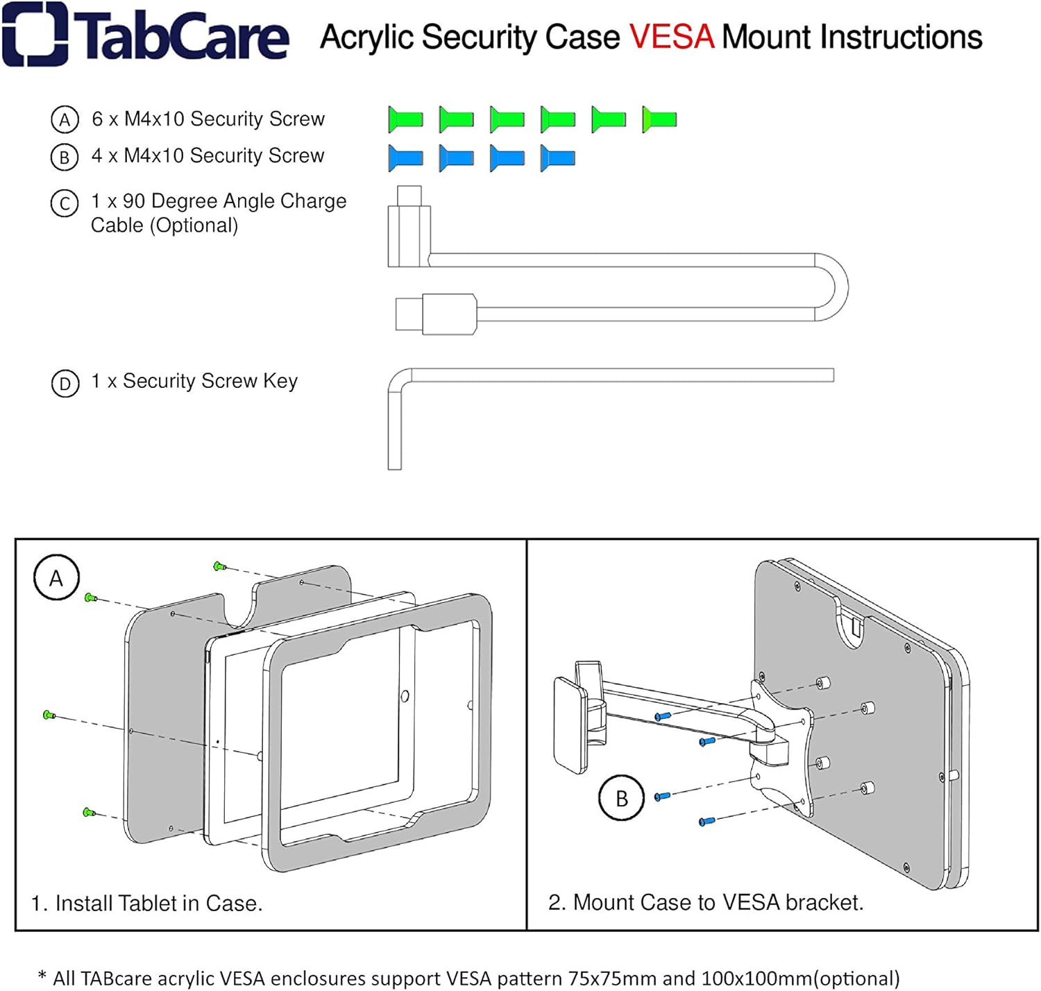 TABcare Anti-Theft Acrylic VESA Enclosure for Apple iPad mini 6/7 8.3" 2021 with Free Wall Mount Kit & 90-Degree Angle USB C Charge Cable (iPad mini 6 8.3", Black)