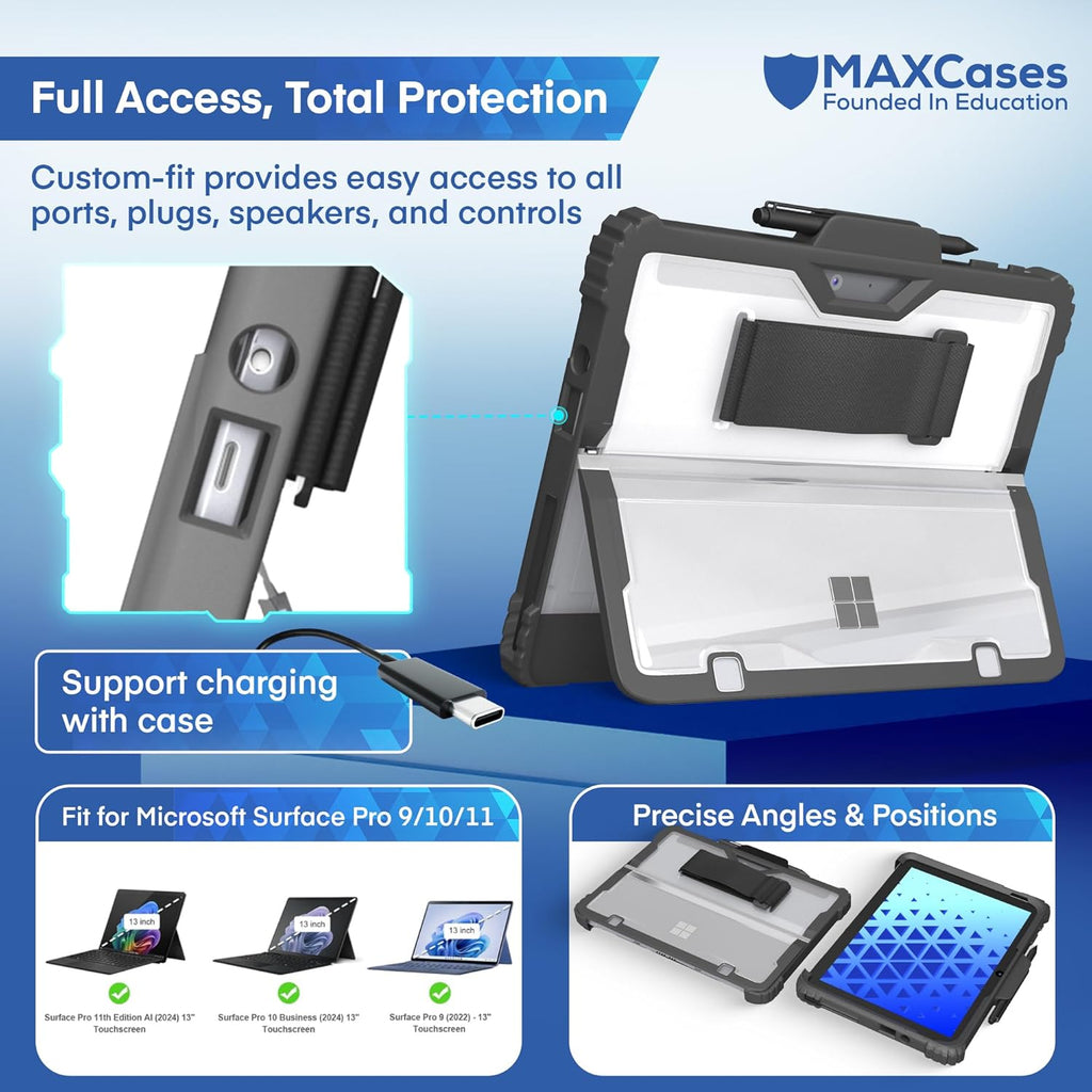 MAXCases Extreme Shell Microsoft Surface Pro 9/10/11 Case, 13" Black - Rugged, Custom-Fit Protective Cover for Microsoft Surface Pro Case with Stylus Holder - Shockproof & Durable Tablet Cover