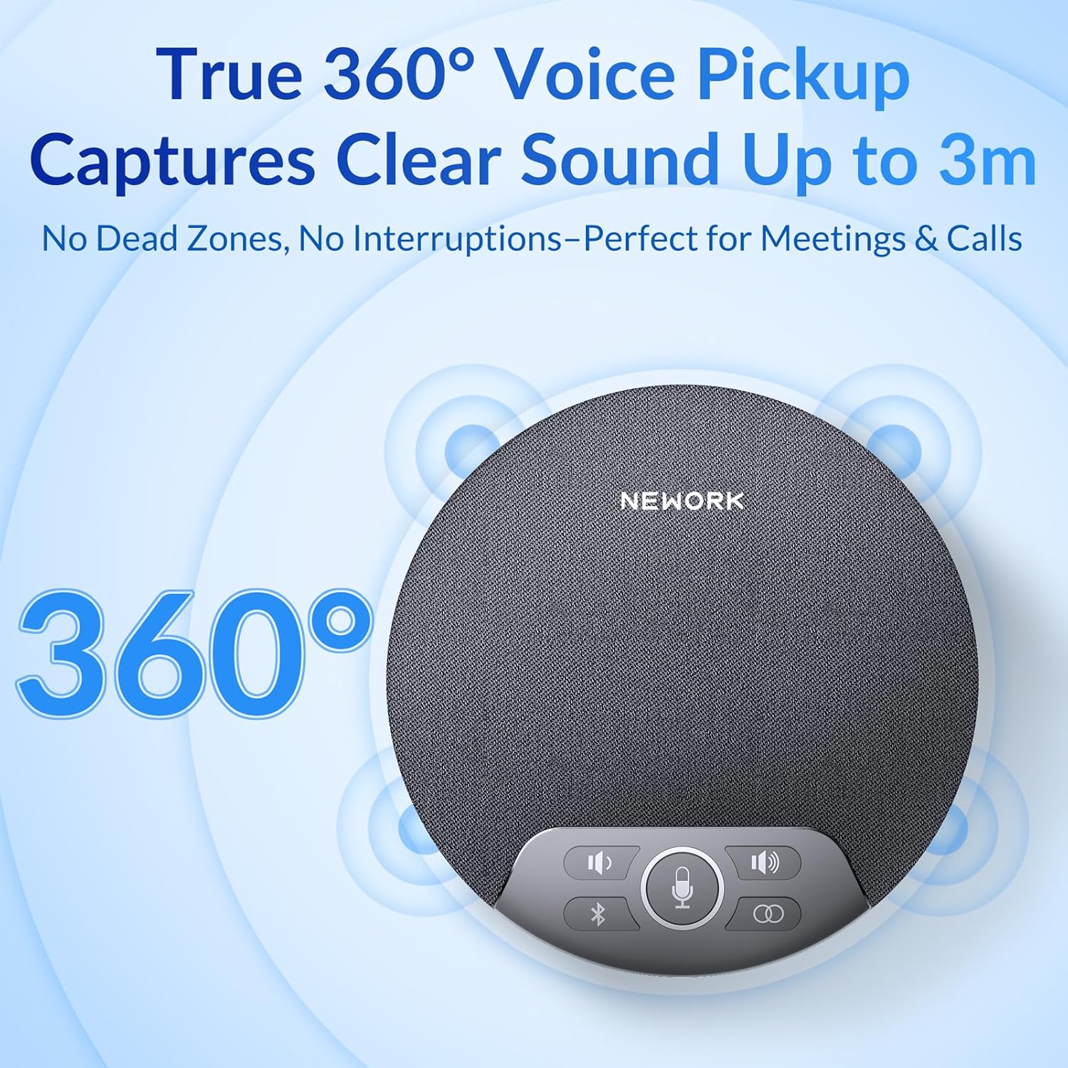 Bluetooth Conference Speakerphone with 4 Mics, AI Noise Reduction, 360° Voice Pickup, 2600mAh Battery, Bluetooth/USB-C/Dongle, Daisy Chain for Large Rooms, Compatible with Zoom/Teams/Skype