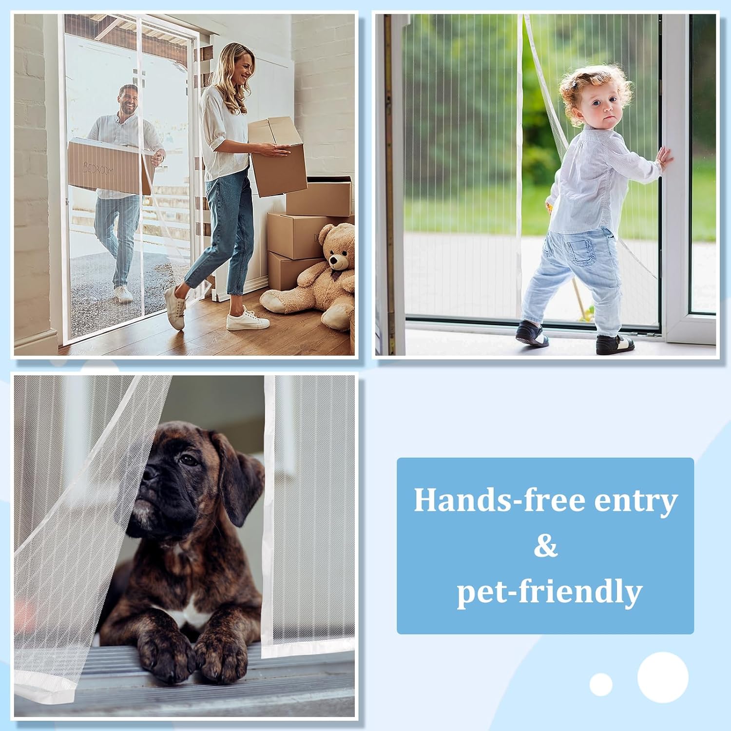 Magnetic Screen Door - Self Sealing, Heavy Duty, Hands Free Mesh Partition Keeps Bugs Out Let Breeze in- Pet and Kid Friendly - Keep Open Feature (White, Fit Door Size 32 x 80 Inch)
