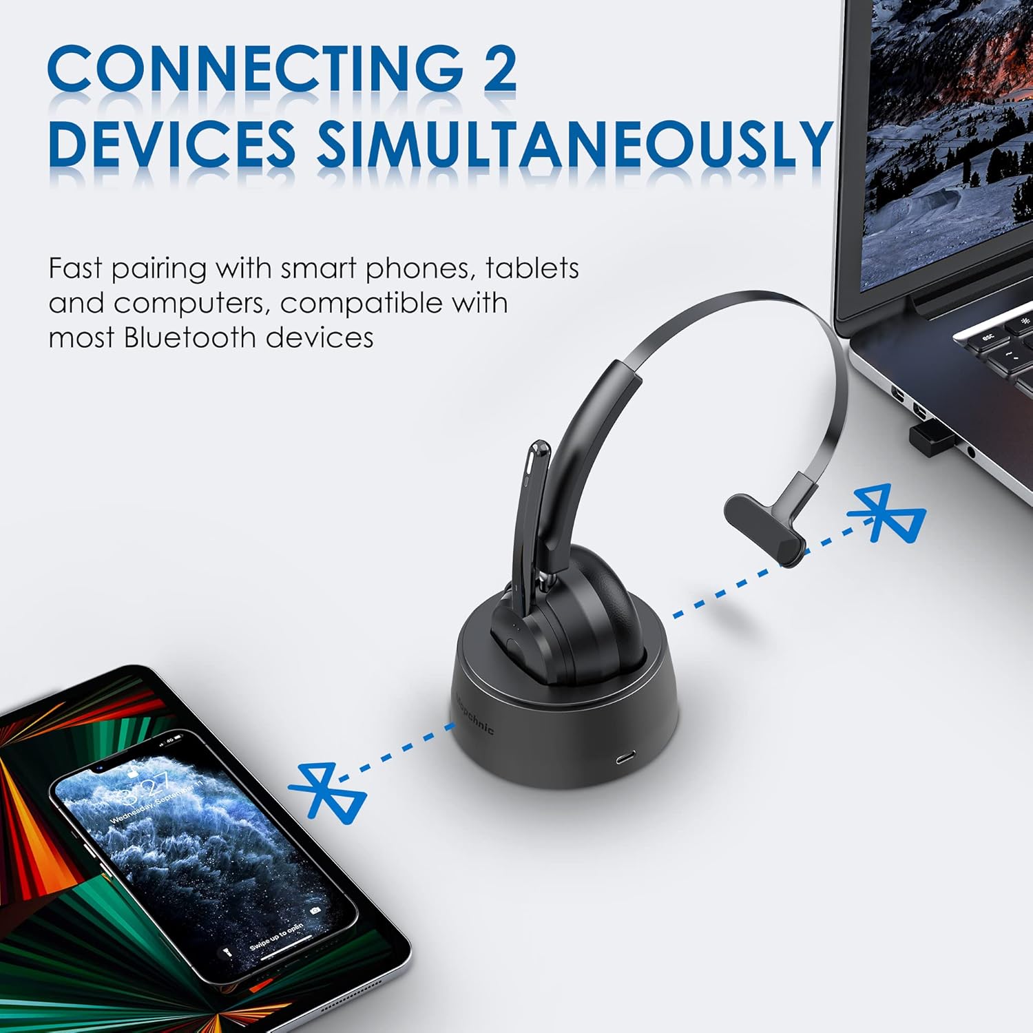 Bluetooth Headset, Wireless Headphone with Microphone for Computer, On Ear Bluetooth Headset with USB Dongle for Office Call Center Skype Zoom Meeting Online Class (Gray)