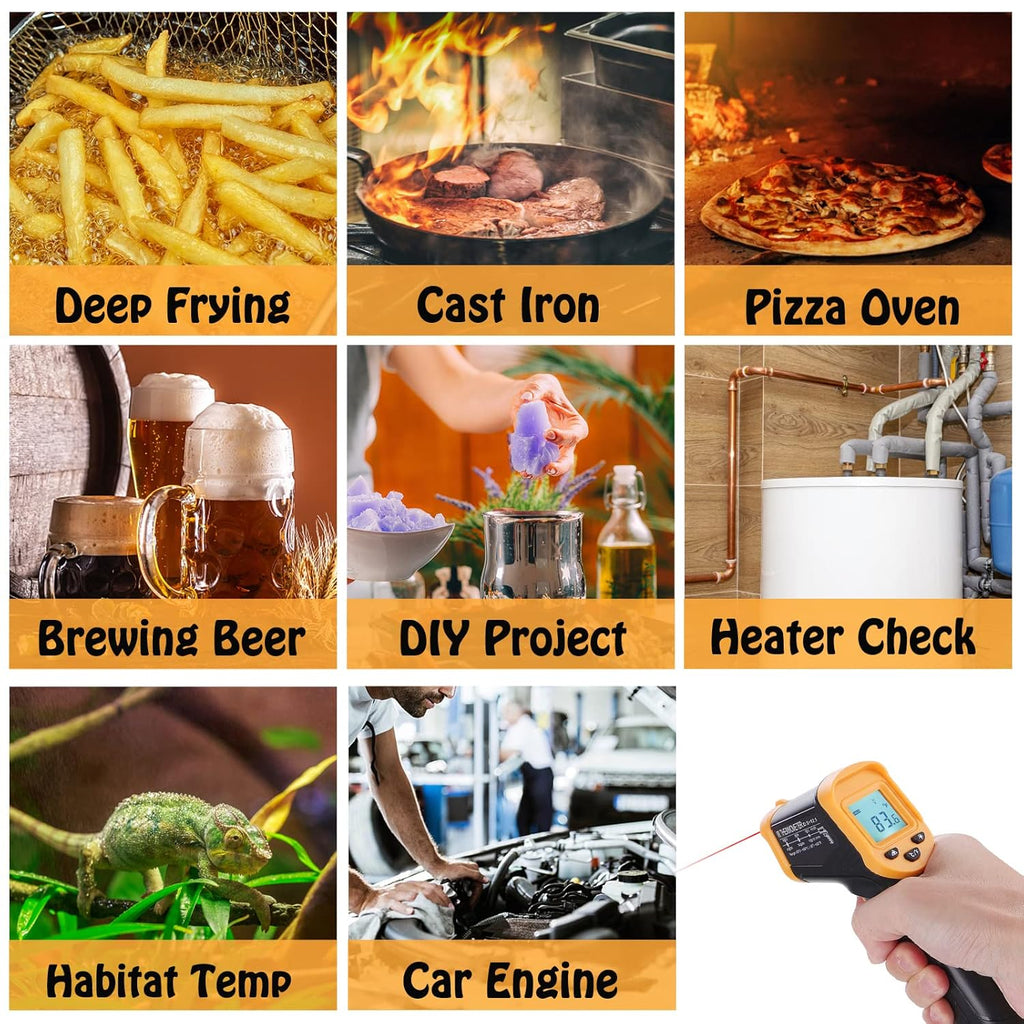 Infrared Thermometer Gun for Cooking, OnniOne Laser Thermometer Gun for Blackstone Pizza Oven, -58℉~1022℉ Non Contact Temperature Gun with Carrying Storage Case, LCD Backlit (NOT for Human)