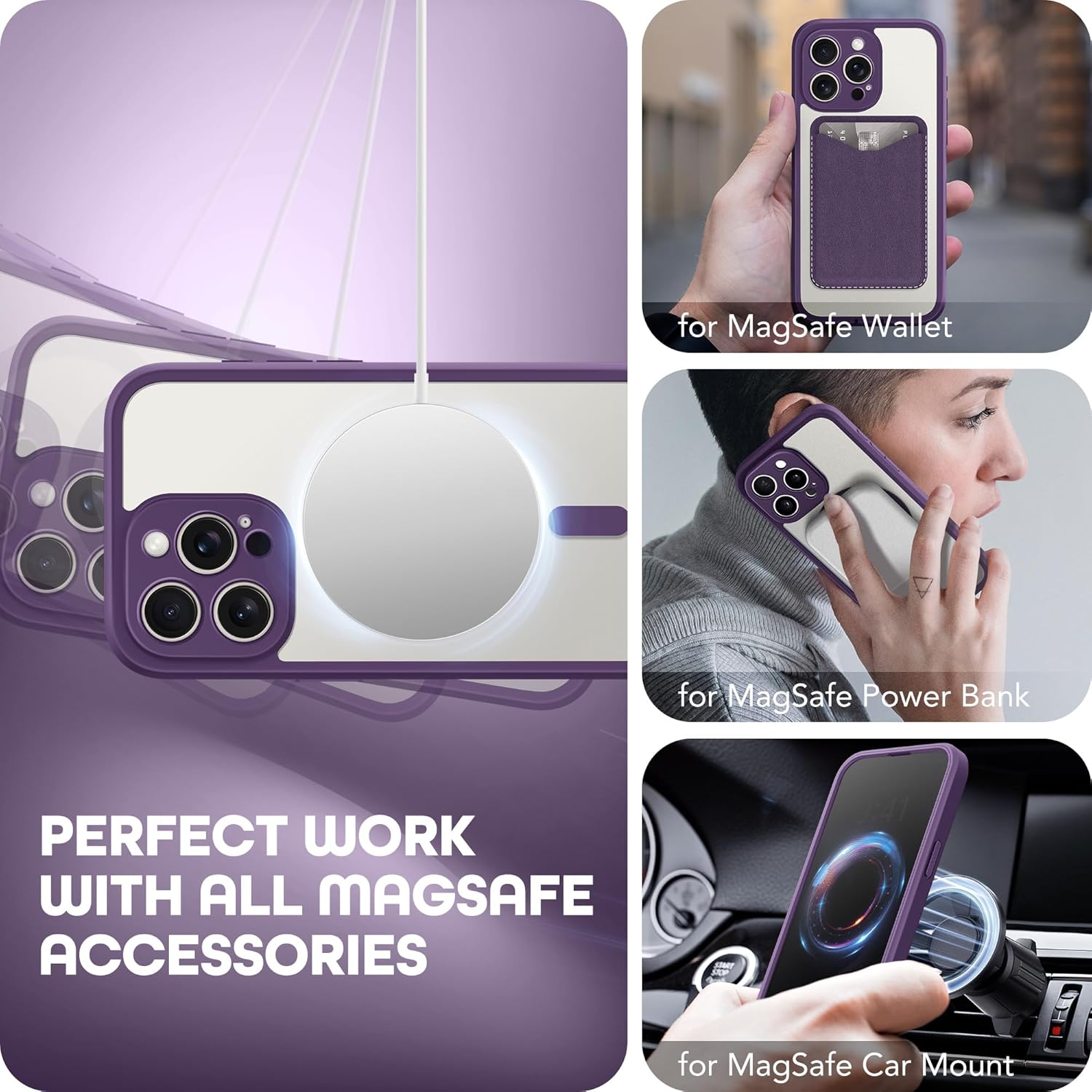 Magnetic for iPhone 15 Pro Case, Compatible with MagSafe, Built-in Privacy Screen Protector and Camera Protection, Anti Spy Full Body Dustproof Shockproof Hard Phone Case 6.1", Purple