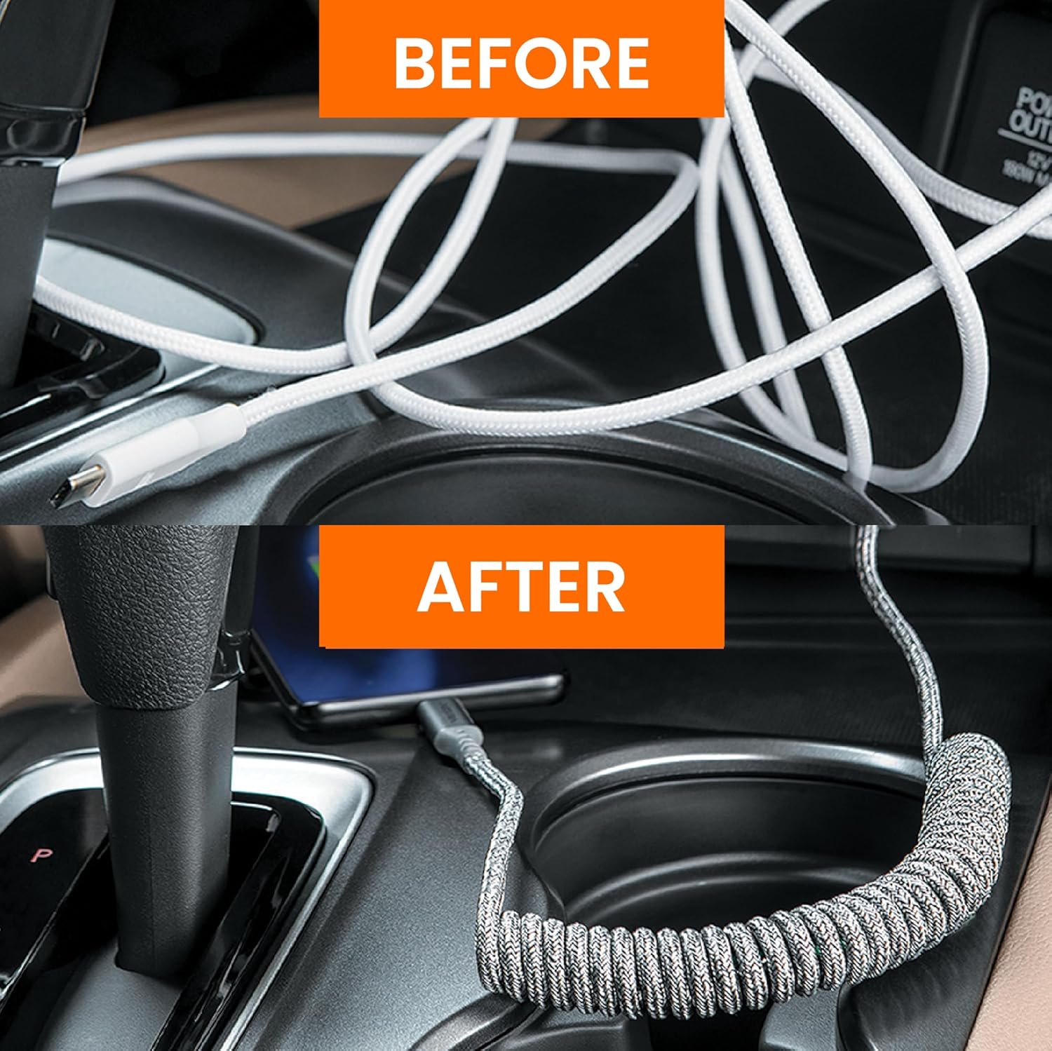Ventev - Chargesync Helix Cable 14" USB A to USB C, Cloth Covered, Flexible Elastic Recoil Design, Fast Charging, Compatible with iPhone 16/16 Pro/15, MacBook, iPad Pro, Samsung Galaxy S25 - Gray