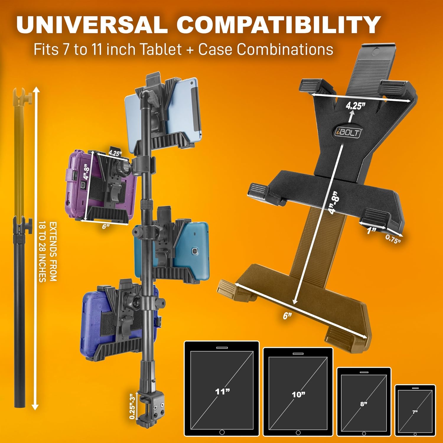 iBOLT TabDock Point of Purchase Clamp Mount - with 4 Tablet Holders Perfect for Multiple delivery Applications (DoorDash, Uber eats, Postmates, etc.) Fits 7 to 10 inch Tablets