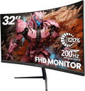 CRUA 32Inch Curved Gaming Monitor, FHD(1920 * 1080P) VA Screen 165Hz/200Hz, 1800R VA Screen, 120% sRGB, Computer Monitor That Support AMD Freesync, HDMI, DP, Wall Mountable Installs-Black