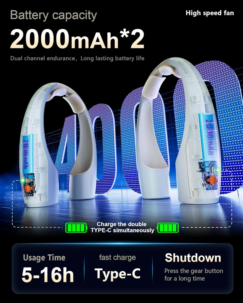 AI Neck Fan, 4 Speeds Adjustable Portable Personal Fan Rechargeable, 4000 mAh Battery Faster Cooling Wearable Fan, Ultra Quiet for Home, Office, Travel, Outdoor - Champagne