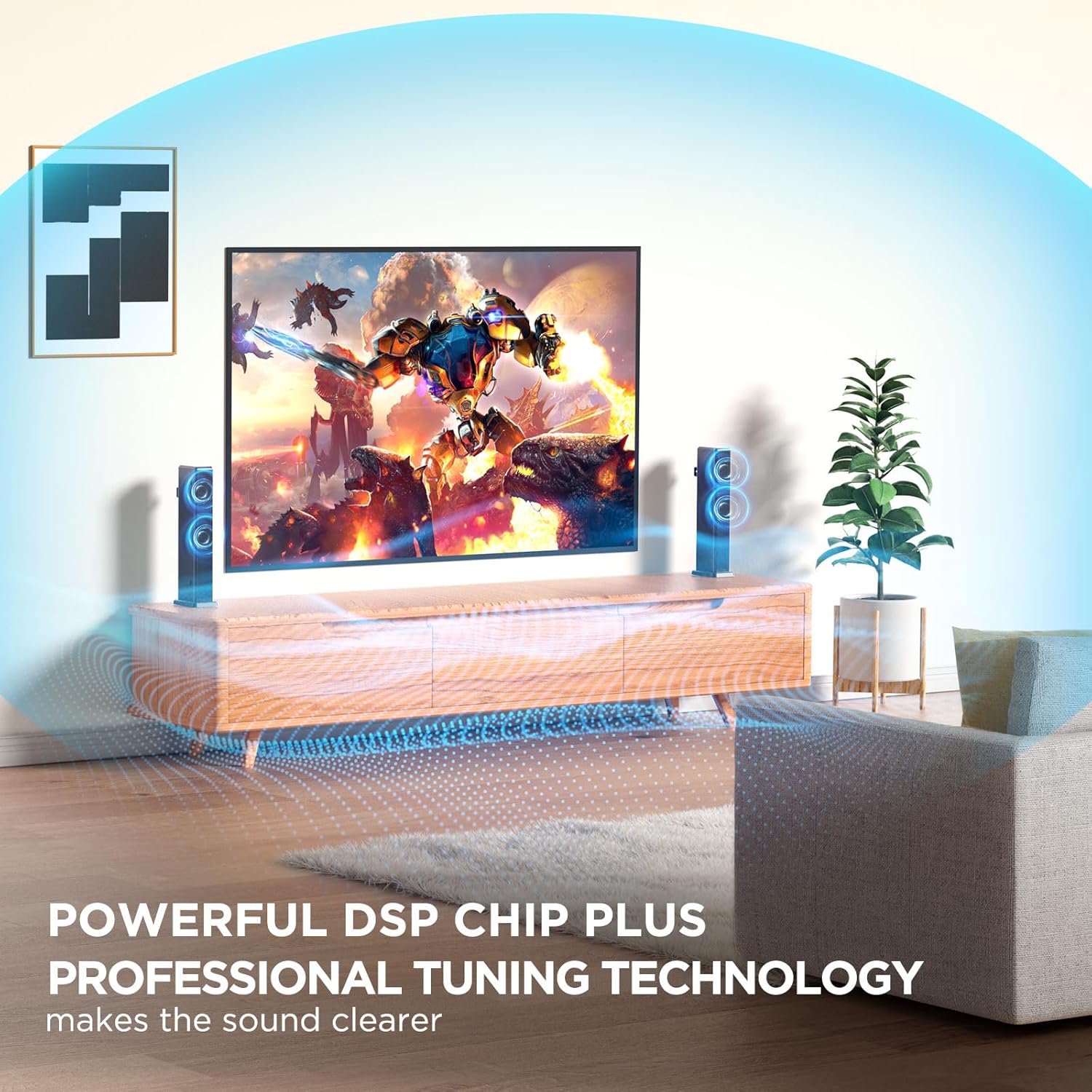 2.2ch 100W Sound Bar for Smart TV, 2-in-1 Detachable Bluetooth 5.3 Speaker with 3 EQ Modes & Adjustable Bass - Home Theater Audio for Movies, Gaming, Music