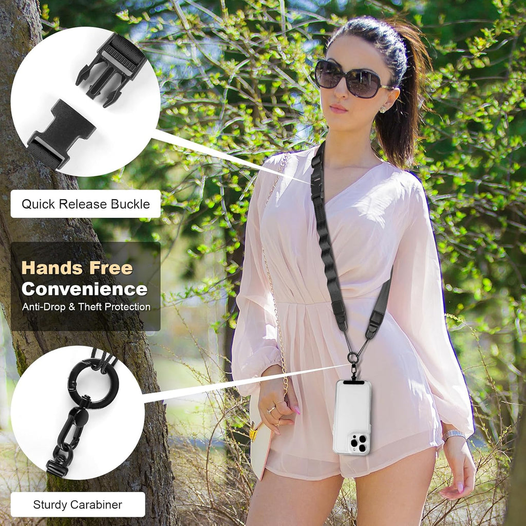 Adjustable Crossbody Phone Lanyard, Universal Phone Wrist Strap and Phone Neck Strap with Tether Tab, Phone Lanyard with Quick Release, Suitable for iPhone and Most Smartphones, Black