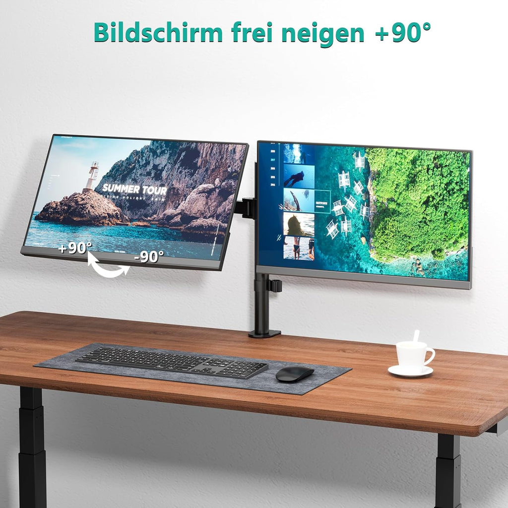 WALI Dual Monitor Stand for 13-27 inch Screens, Dual Monitor Mounts for 2 Monitors, 2 Monitor Desk Mount Holds up to 22 lbs, Height Adjustable Swivel Tilt Rotation, 75x75/100x100mm (M002), Black