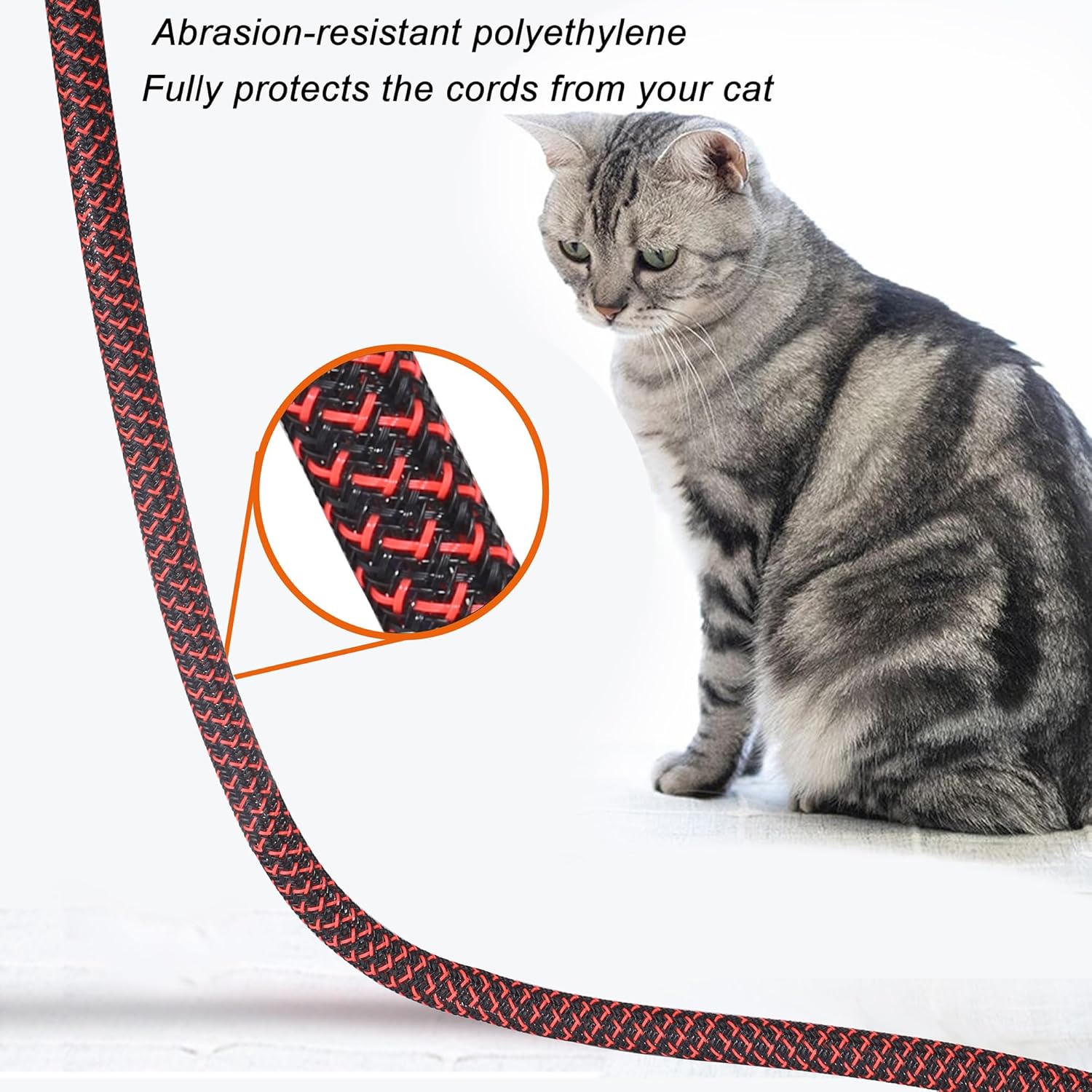 CrocSee 10ft - 1/2 inch Braided Cable Management Sleeve Cord Protector - Self-Wrapping Split Wire Loom for TV/Computer/Home Theater/Engine Bay - Black/Red