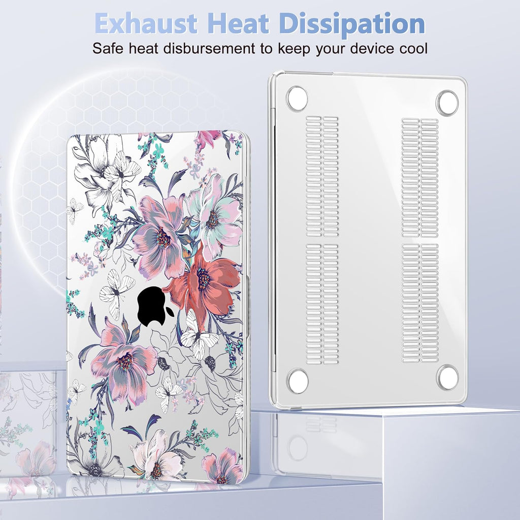 Case for MacBook Air 15 Inch 2025 2024 2023 Release M4 A3241 M3 A3114 M2 A2941, Hard Shell with Screen Protector & Keyboard Cover, Compatible with Touch ID, Floral C319