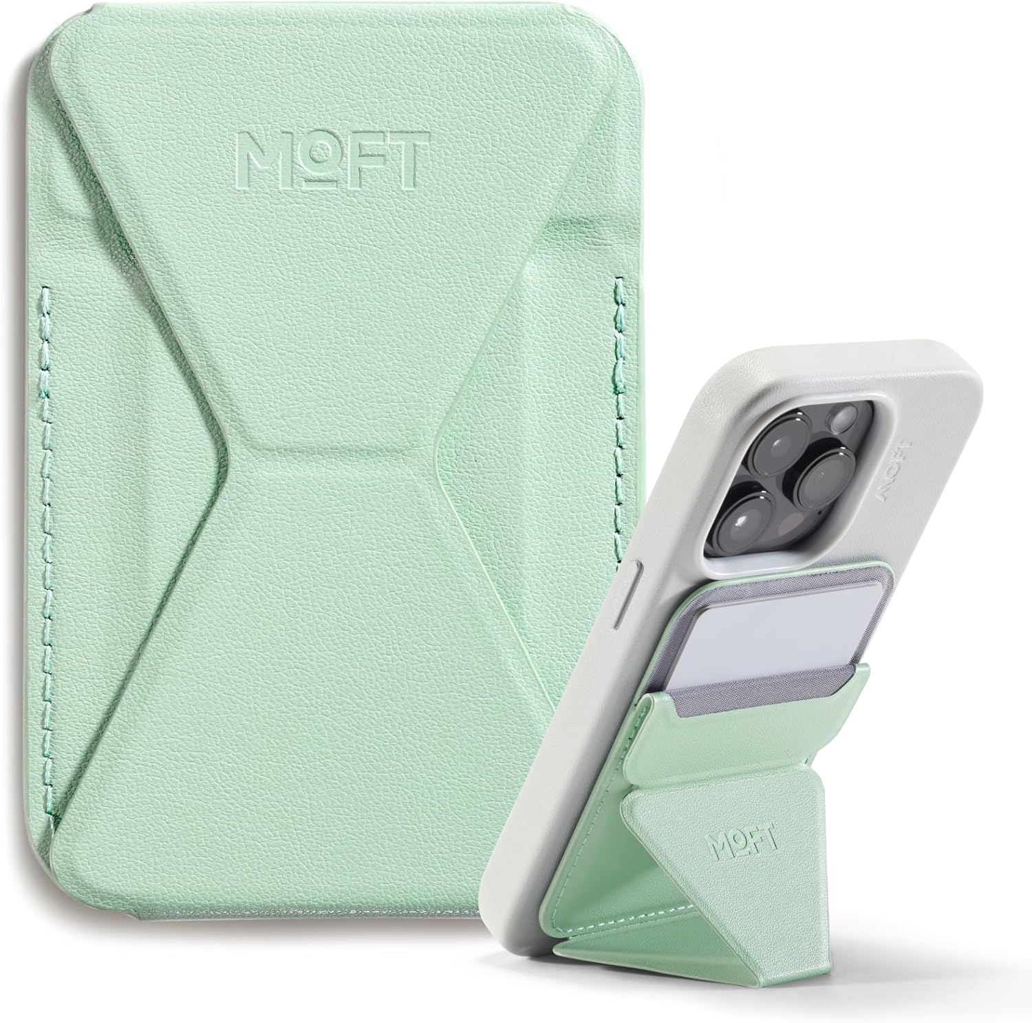 MOFT Magnetic Wallet Stand Compatible with iPhone 16/15/14/13/12 Series, Angle Adjustment & Magsafe Compatible MOVAS Phone Stand,Peppermint