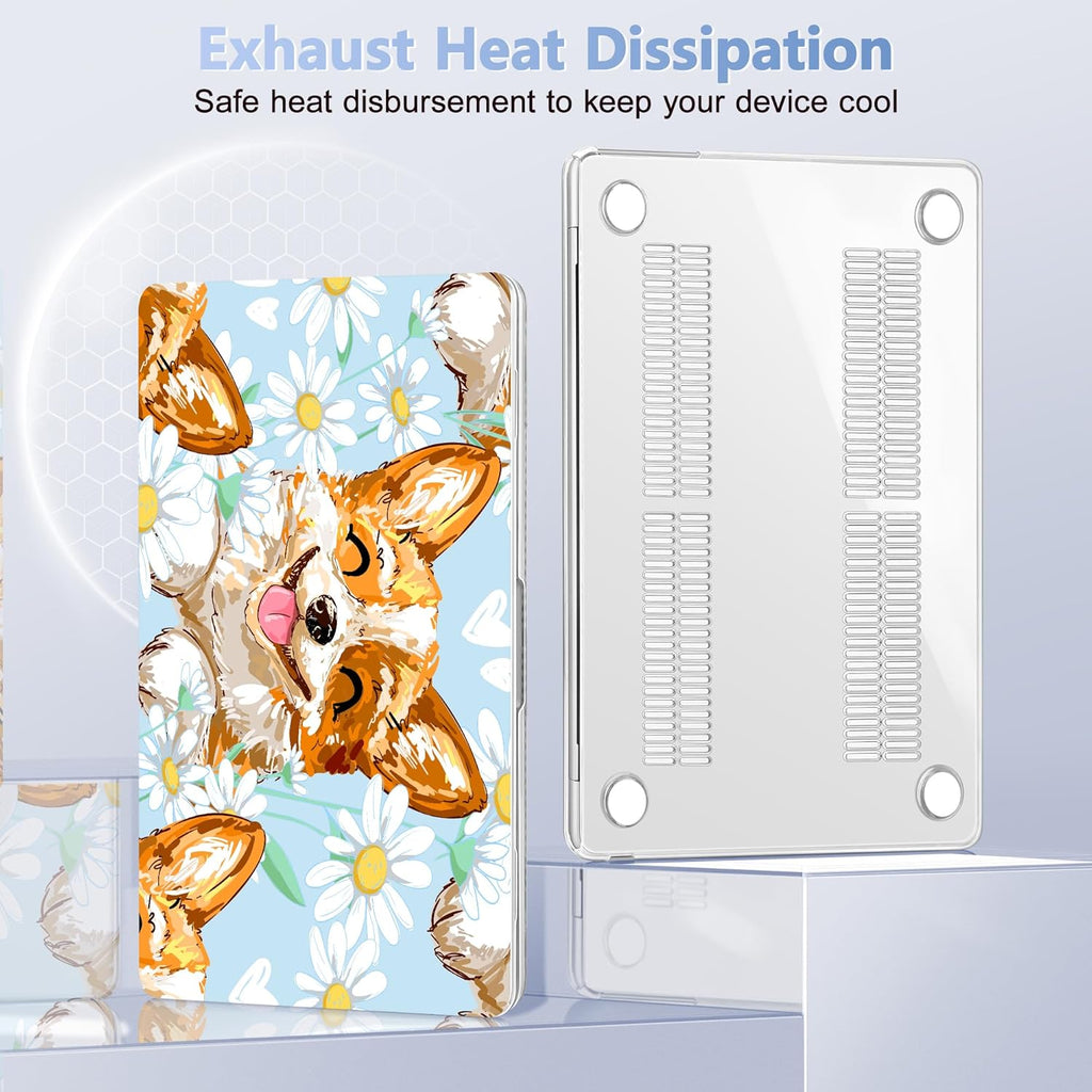 Case for MacBook Air 15 Inch 2025 2024 2023 Release M4 A3241 M3 A3114 M2 A2941, Hard Shell with Screen Protector & Keyboard Cover, Compatible with Touch ID, Cute Corgi Dog