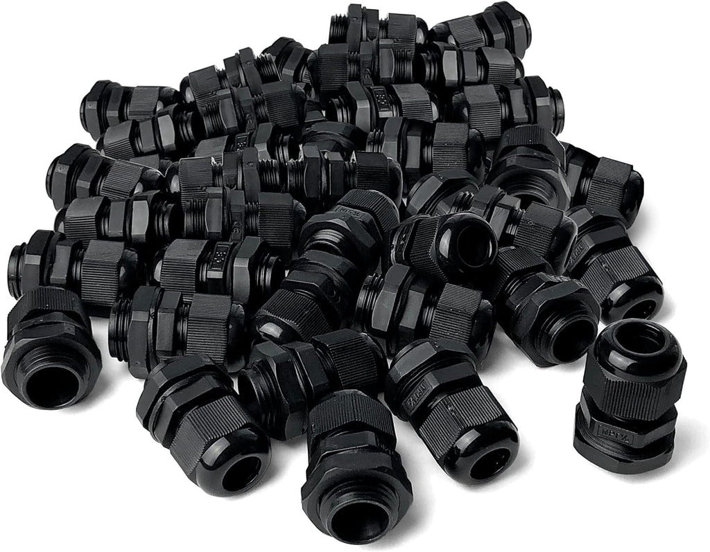 MGI SpeedWare 1/2" NPT Strain Relief Nylon Cord Grip Cable Glands, Black Plastic Grommet 100-Pack