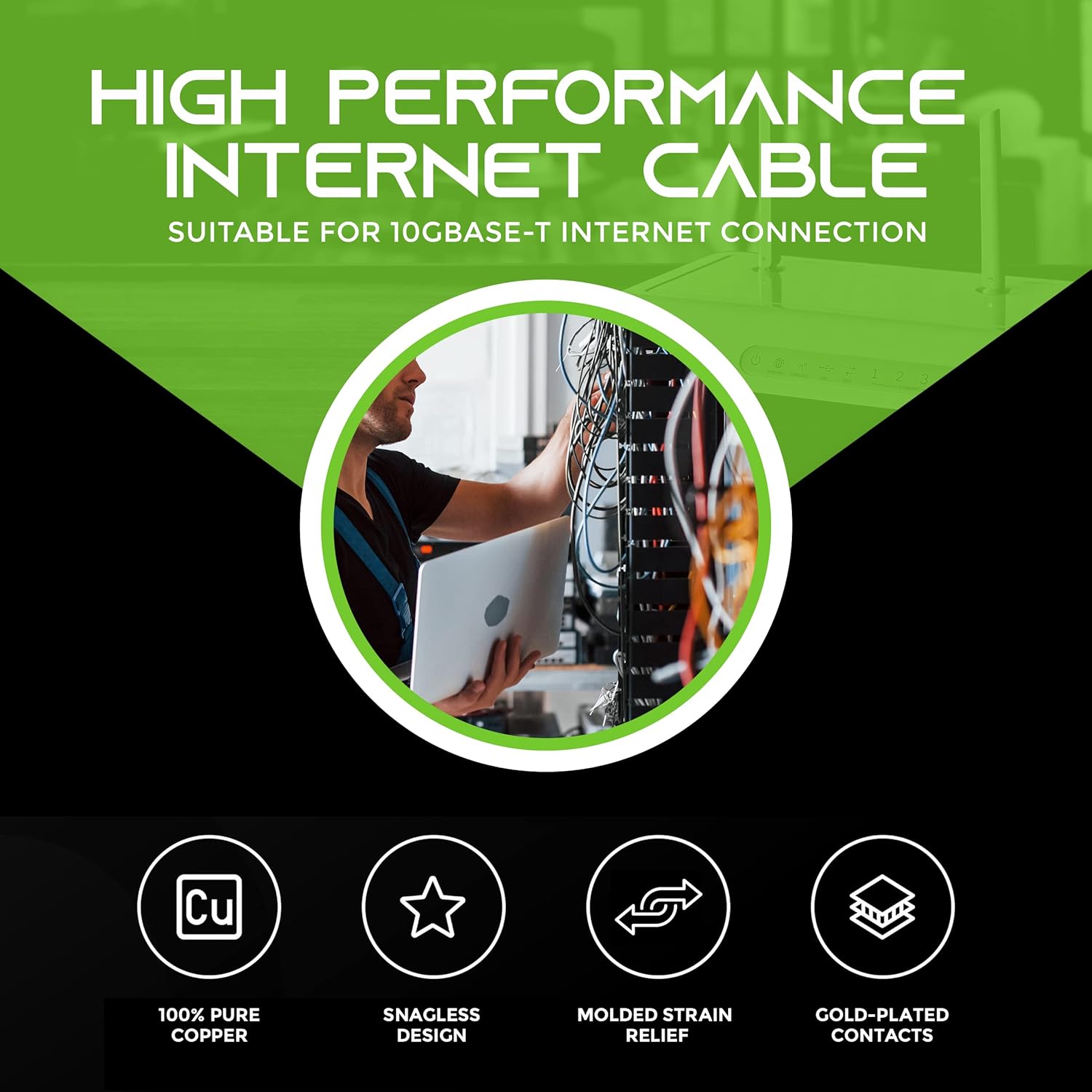 GEARit Cat 6 Ethernet Cable Pack - 100-Pack 0.5 ft Cat6 Ethernet Patch Cables | RJ45 Network Patch Cable, 10 Gbps Snagless Gold-Plated Connectors - Ethernet Cable Cat 6 for PC, TV, Router - Black