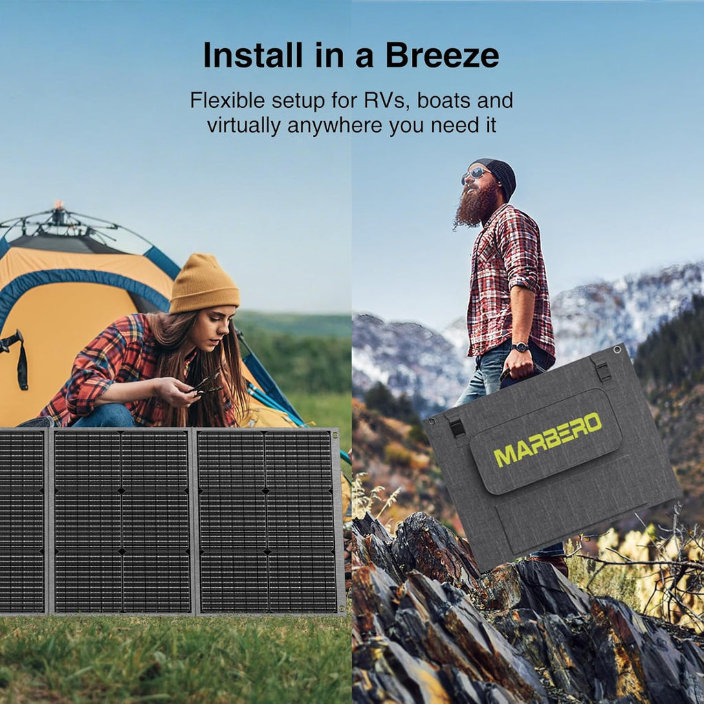 MARBERO 200W Portable Solar Panel for Power Station & DC Devices 200 Watt Foldable Solar Charger >23% High Efficiency IP68 Waterproof Compatible with Solar Generator for Camping RV Outdoor Cloudy