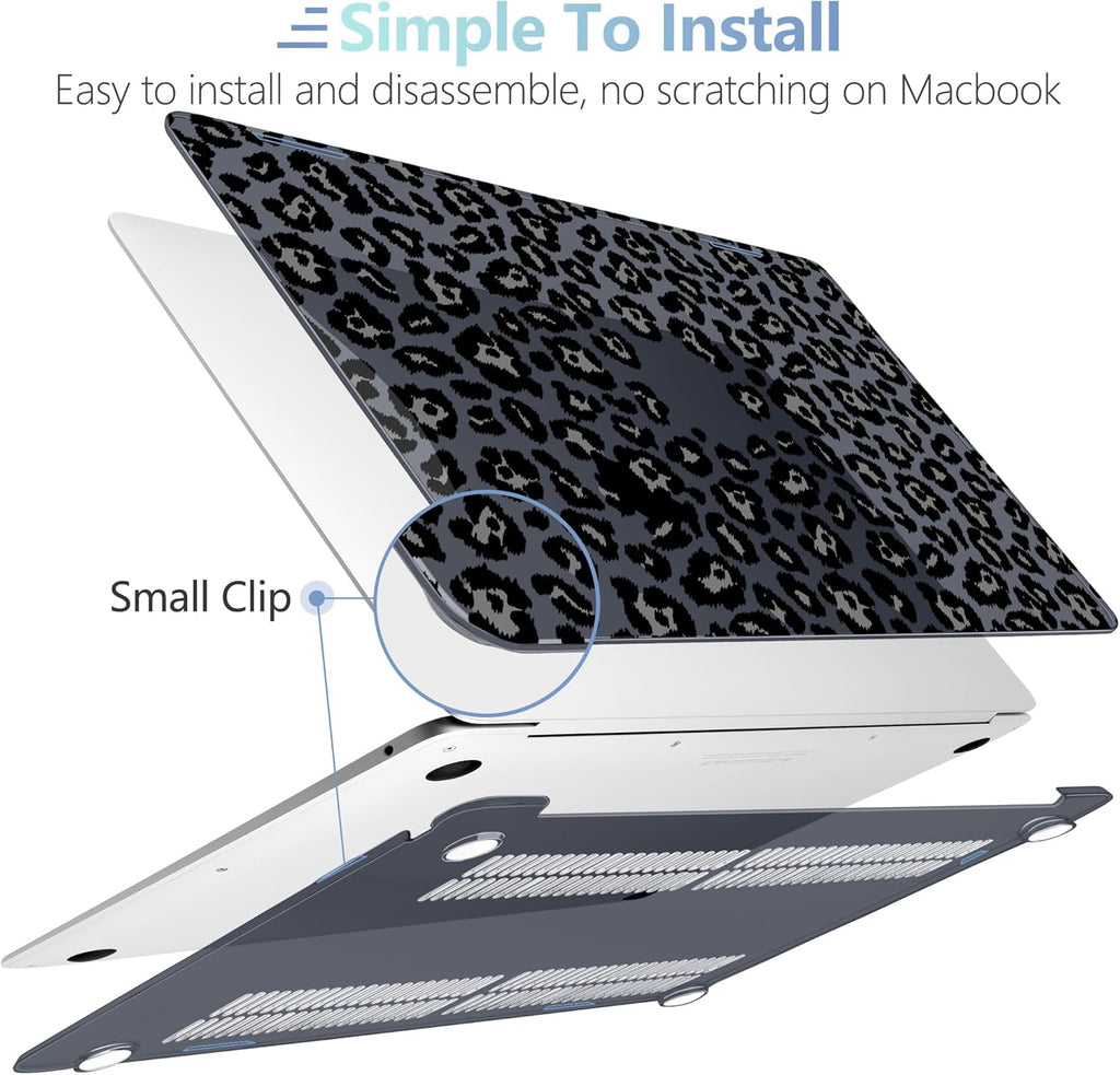 MEEgoodo for MacBook Air 13.3 inch Case 2021 2020 2019 2018 A2337 M1 A2179 A1932, Laptop Shell for MacBook Air M1 with Keyboard Webcam Cover & Trackpad Film & Type C Adapter,Snow Leopard Texture