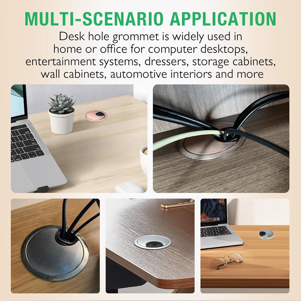 2 Pcs Desk Grommet 3-1/8" / 80 mm, Desk Cord Hole Cover, Cable Grommet Metal Zinc Alloy Materilal, Desk Hole Grommet for Home & Office Pc, Detachable Cable Cord Organizer-Brushed Silver