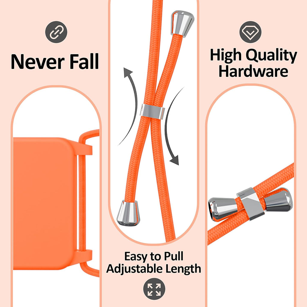 Blaspins Crossbody Lanyard Strap Case for iPhone 13, Neck Cross Body, Adjustable Holder Removable, Drop Protection Shockproof, Hands-Free Silicone Case Cover 6.1 inch, 150 cm Strap, iP13 - Orange