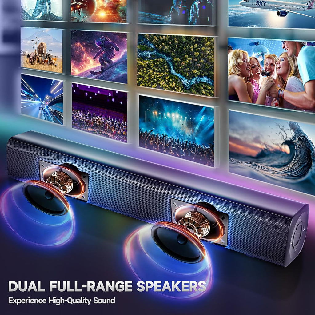 Sound Bar Speakers Bluetooth Wireless, TV Speakers Sound Bar Subwoofer, Home Theater Surround Sound Bar HDMI(ARC) Optical AUX USB 2.1ch Home Audio Sound System TV PC Wall Mount, Ebblack