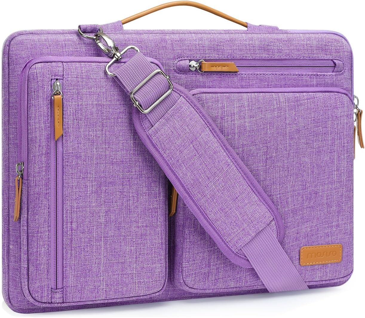 MOSISO 360 Protective Laptop Shoulder Bag,15 inch Computer Bag Compatible with MacBook Air M4 M3 M2/Pro A1990 A1707, Dell XPS Plus,Side Open Messenger Bag with 4 Zipper Pockets&Handle, Lilac