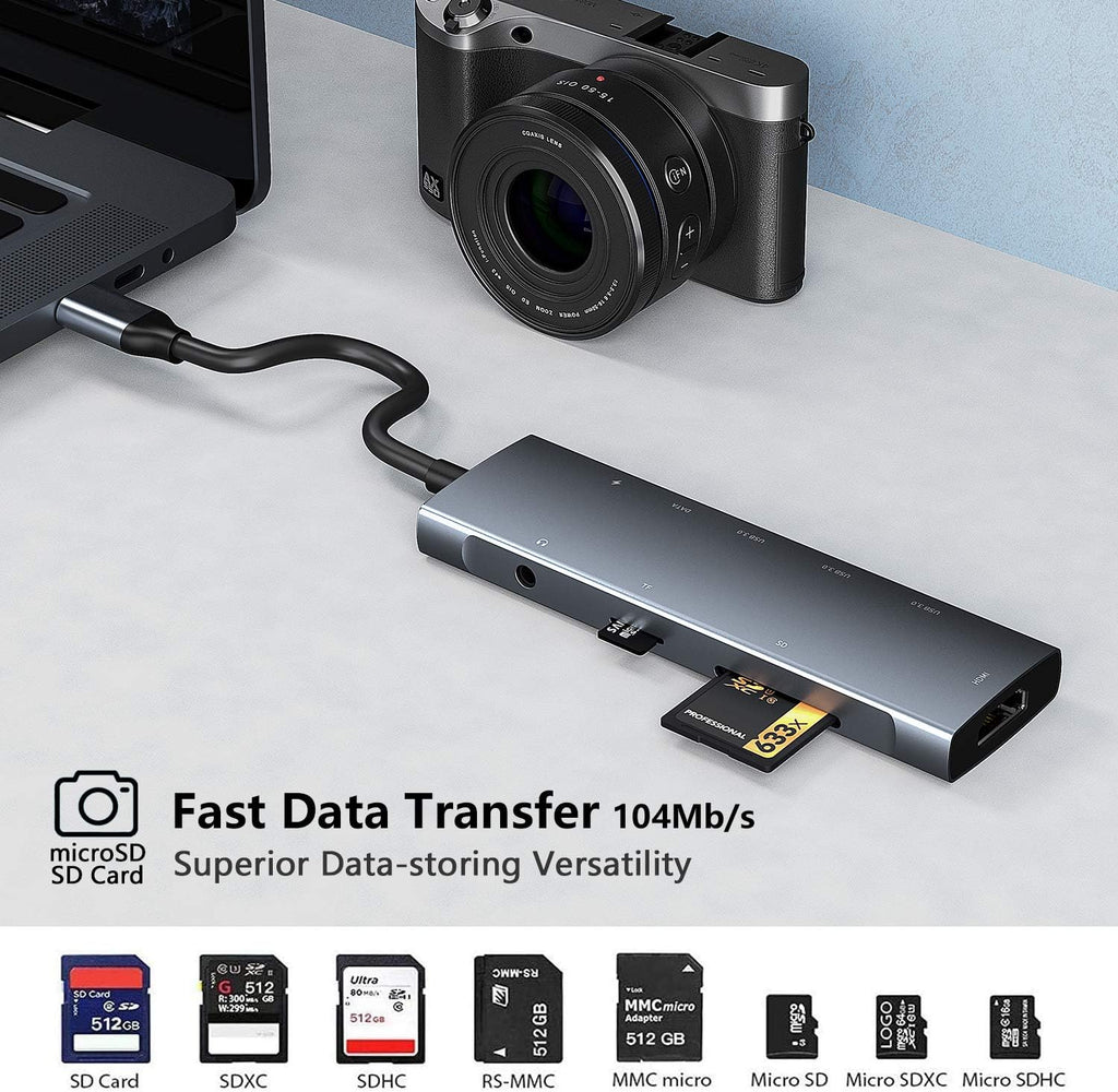 USB C Adapter Docking Station for Galaxy dex iPad Pro,USB-C Multiport Adapter with 4K HDMI,3.5mm Jack,PD 100W,3 USB3.0,SD/TF Card Slot,for MacBook iPhone 15 Samsung Tab