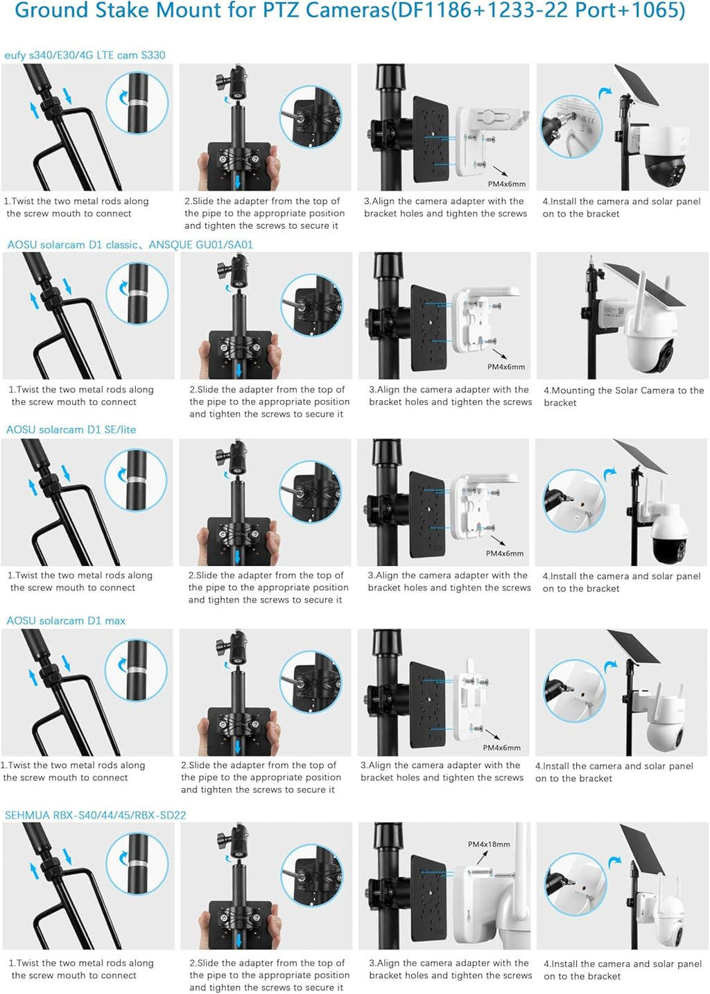 Ground Stake Mount for eufy Solocam S340/E30/S330,Reolink Argus PT 3MP/4MP/5MP,AOSU SE/Lite/Max,ANSQUE(GU01/SA01),SEHMUA,TP-Link Tapo Outdoor Pan/Tilt Wi-Fi,Cinnado B6 Security Cameras (Black)