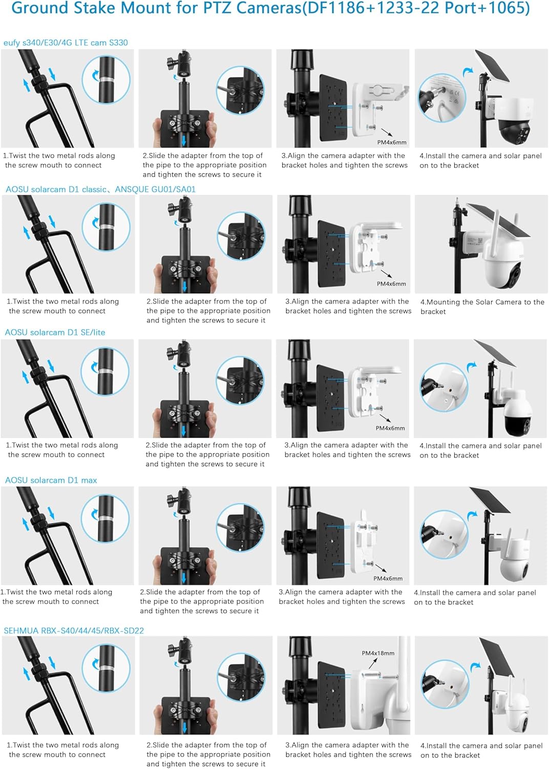 Ground Stake Mount for eufy Solocam S340/E30/S330,Reolink Argus PT 3MP/4MP/5MP,AOSU SE/Lite/Max,ANSQUE(GU01/SA01),SEHMUA,TP-Link Tapo Outdoor Pan/Tilt Wi-Fi,Cinnado B6 Security Cameras (Black)