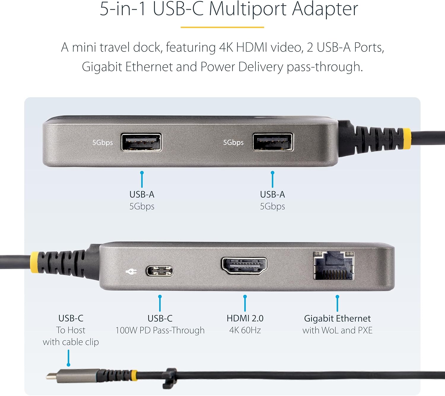 StarTech.com USB-C Docking Station for MacBook Pro M1 M2 M3 M4 and Windows, 4K 60Hz HDMI Video, HDR10, USB 5Gbps Hub, 100W Laptop Charging, GbE