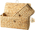 Wicker Cable Management Box with Lid, Set of 2 Handwoven Water Hyacinth Cords Hider Boxes for TV, Computer, Router, USB Hub to Hide Cords & Power Strip for Desk, Floor, Office