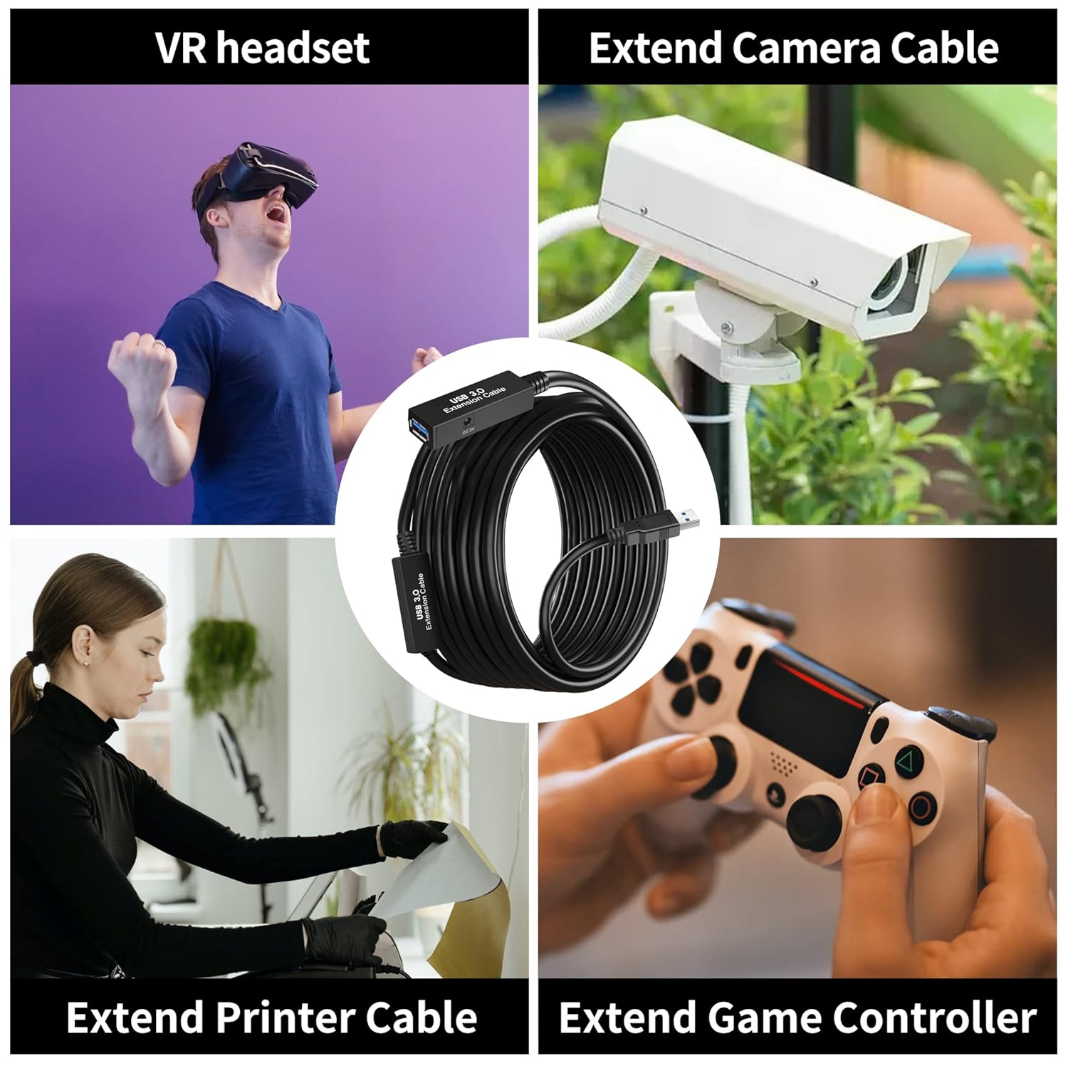 50FT USB 3.0 Active Extension Cable, USB Extension Cord A/M to A/F (15M) for USB HUB,Webcam,Xbox,Oculus Quest 2/3 VR,PS4,Printer,External Hard Disk