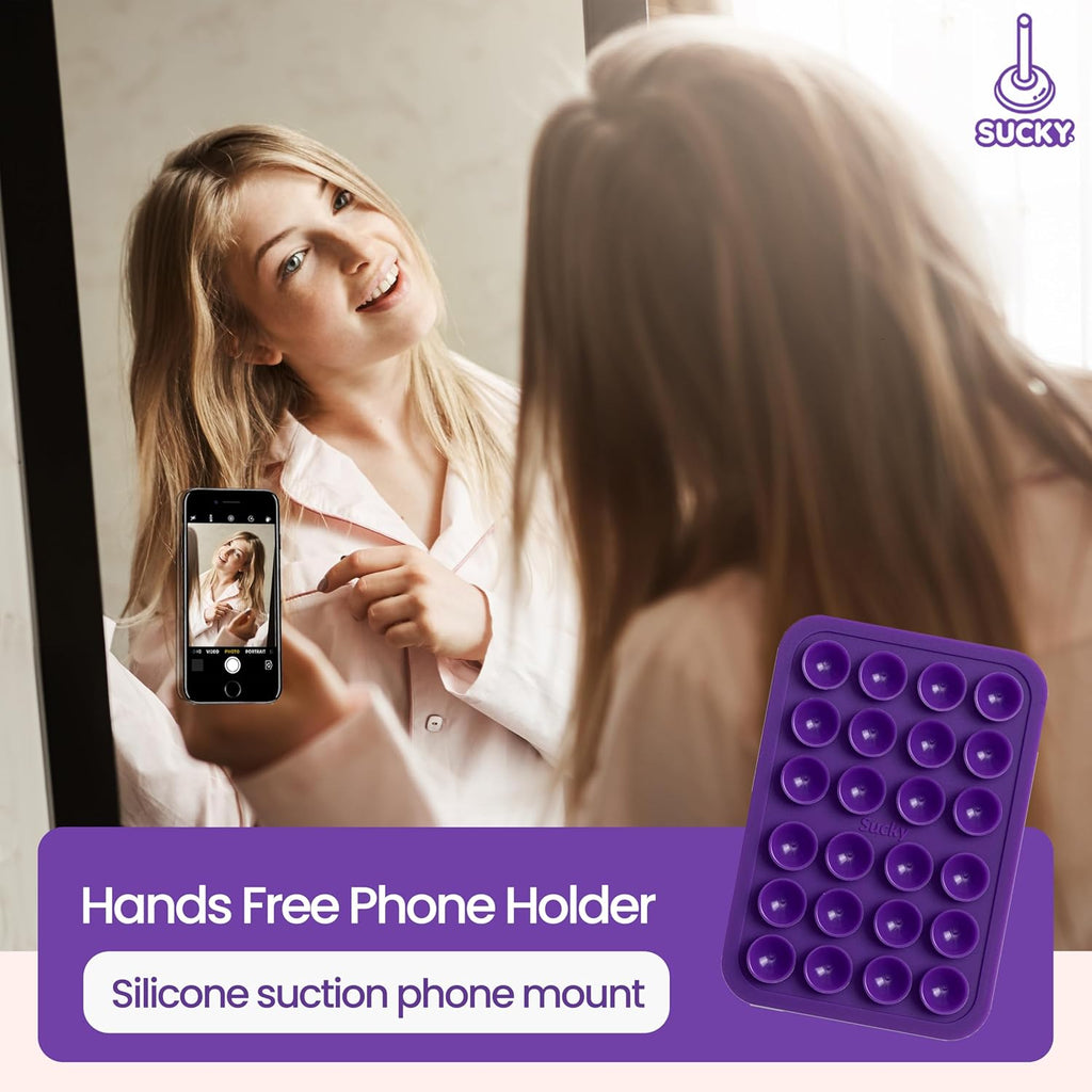 SUCKY Silicone Suction Phone Case Adhesive Mount - Anti-Slip Holder, Hands-Free Fidget Toy, Phone Accessory for iPhone and Android - Sticky Grip for Selfies, Videos, and Tiktok - Purple
