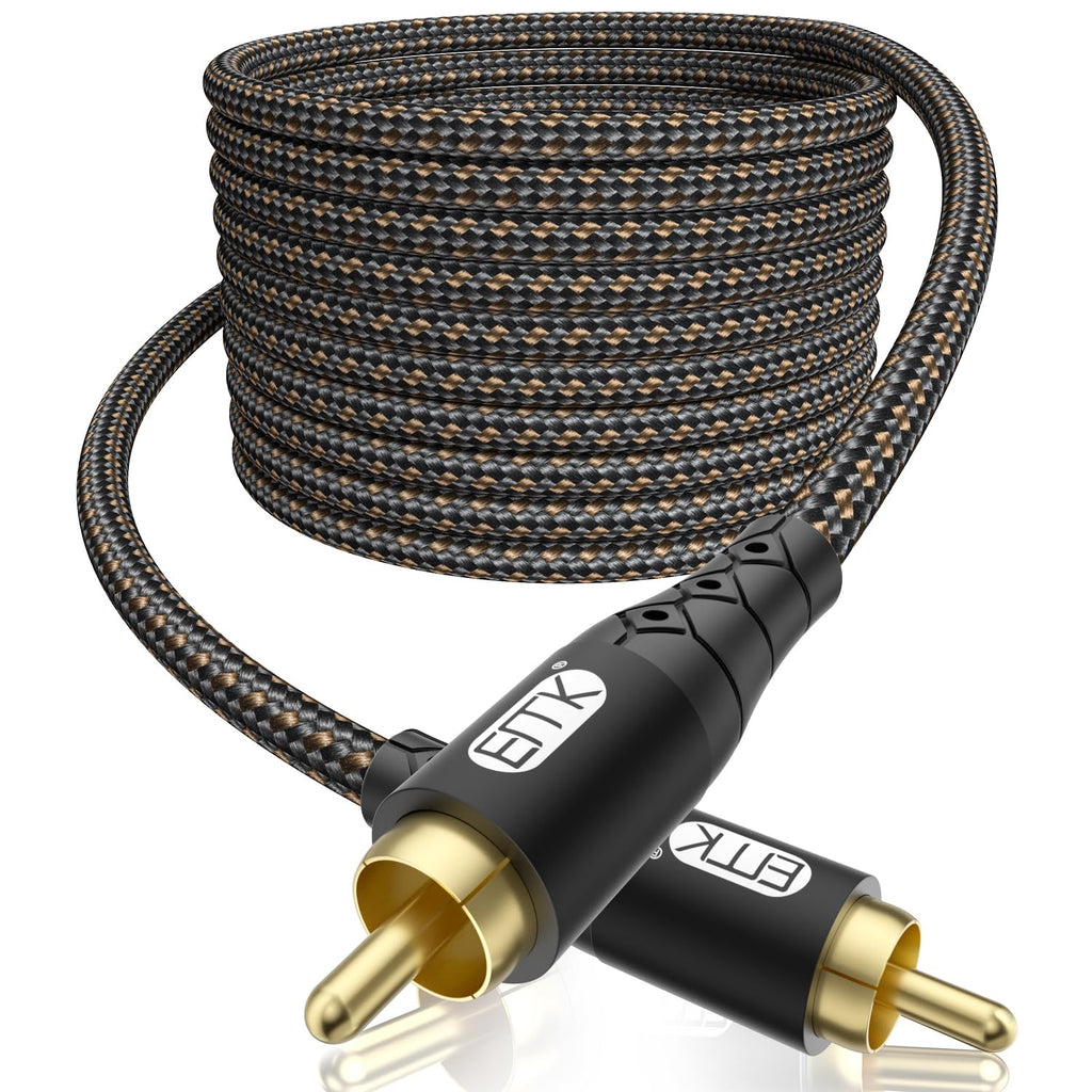 EMK RCA to RCA Subwoofer Cable – 24K Gold-Plated Connector Nylon Braided Double Shielded Audio Cable Digital&Analog Signal Support for Amplifiers Subwoofer Home Theater Hi-Fi Systems Black/25ft/8m