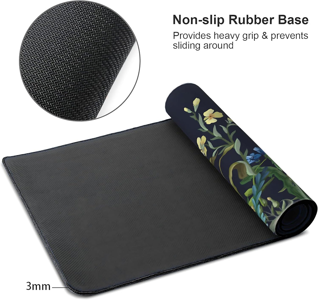 Weeds Flowers Large Mouse Pad,Gaming Keyboard Desk Pad,Extended Mouse Mat Non-Slip Rubber Base with Stitched Edges for Office Game Home XXL 35.4"x15.7"