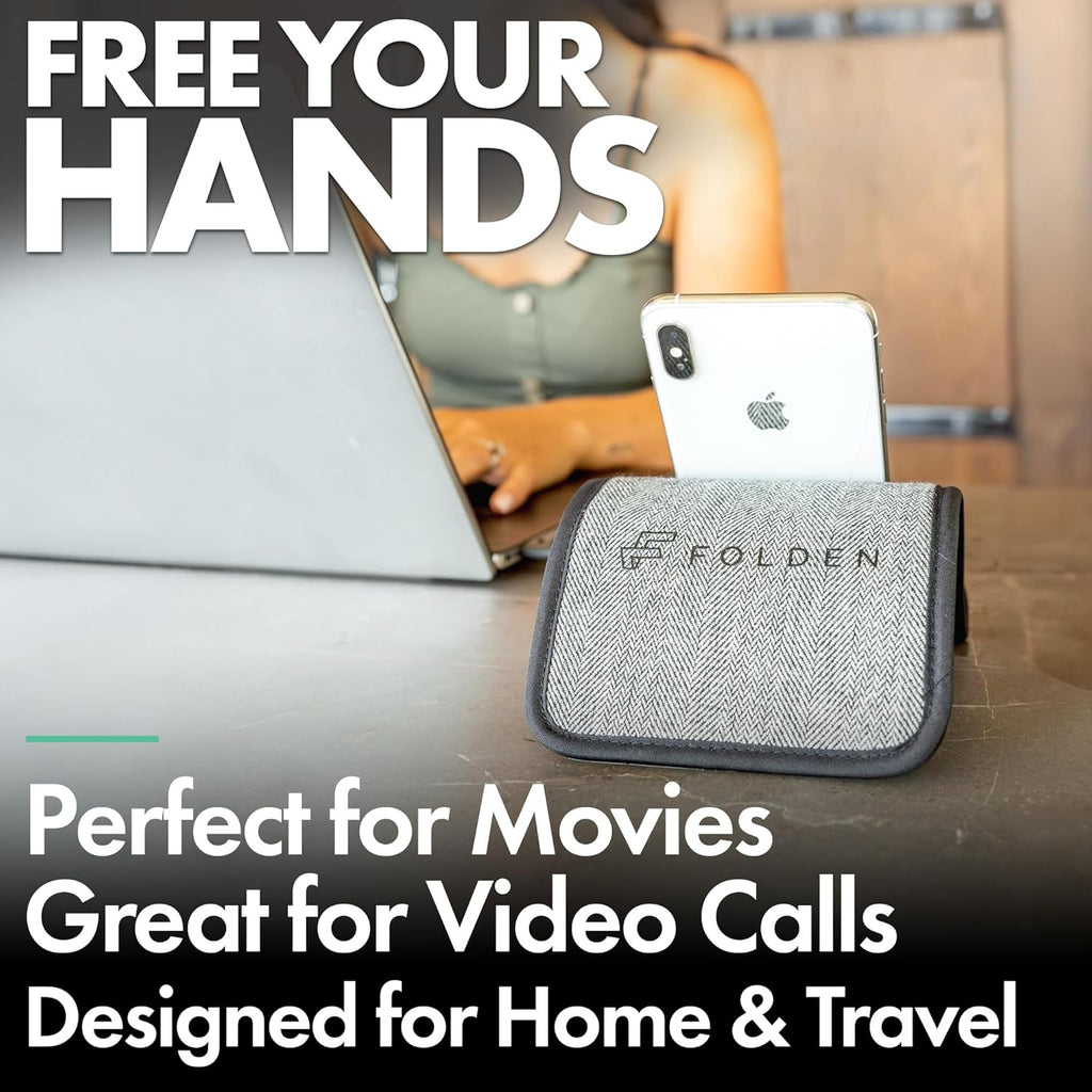 Folden Phone & Tablet Holder Stand 9x5” – Flexible Stand for Flying, Traveling, in-Flight, Zoom Video Calls, Books – Airplane Travel Essential, Compatible with iPhone, Android, Kindle (Tweed)
