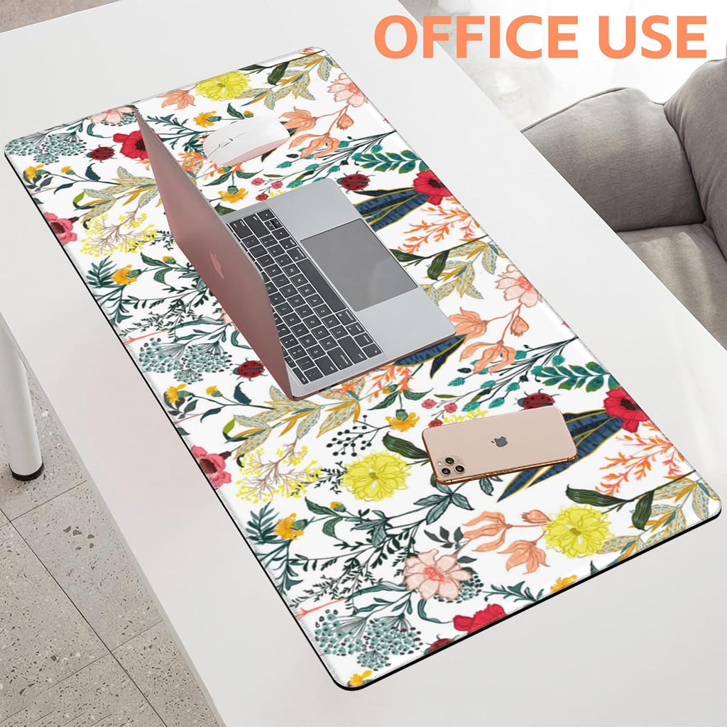 Mouse Pad Large Summer Flower Non-Slip Gaming Desk Mat with Stitched Edge Laptop Keyboard Desk Pad for Work Home Gaming (35.4 x 15.7 Inches)