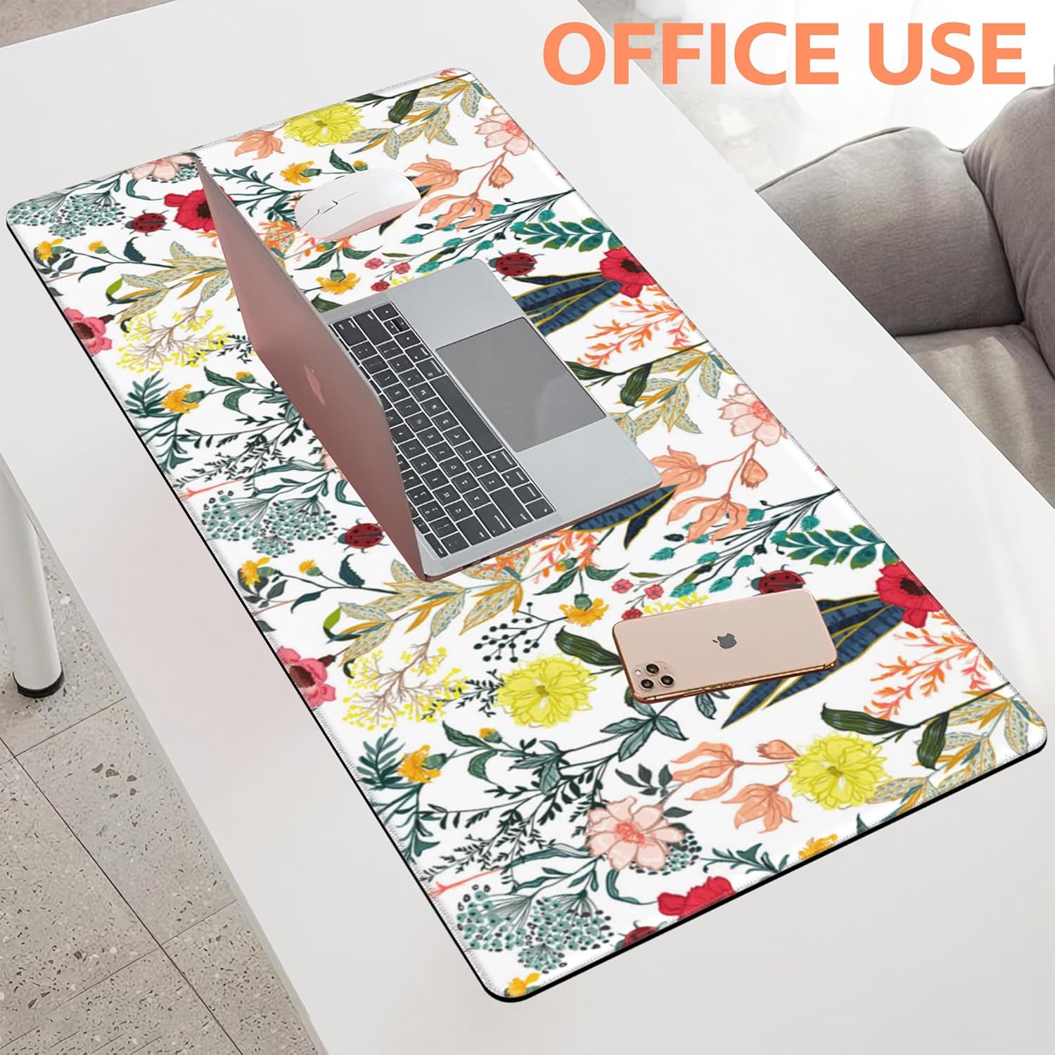 Mouse Pad Large Summer Flower Non-Slip Gaming Desk Mat with Stitched Edge Laptop Keyboard Desk Pad for Work Home Gaming (35.4 x 15.7 Inches)