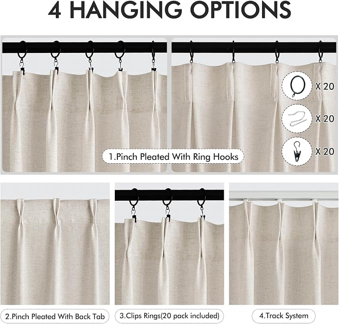 Memory Trained Pinch Pleated Curtains 63 Inches Long, Viral Linen Pinch Pleat - Image 5