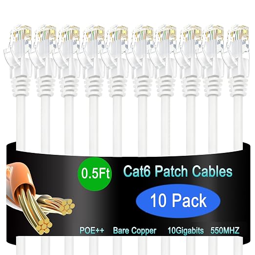 Cat6 Ethernet Patch Cable 0.5 ft, Cat6 Patch Cable by Lysymixs