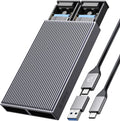 ORICO Dual M.2 NVMe SATA SSD Enclosure, USB C to M2 Adapter for M Key PCIe & B+M Key 2230/2242/2260/2280 SSDs,Tool-Free Installation Aluminum SSDs Reader Support Trim and UASP up to 2x4TB-BM2-2SN