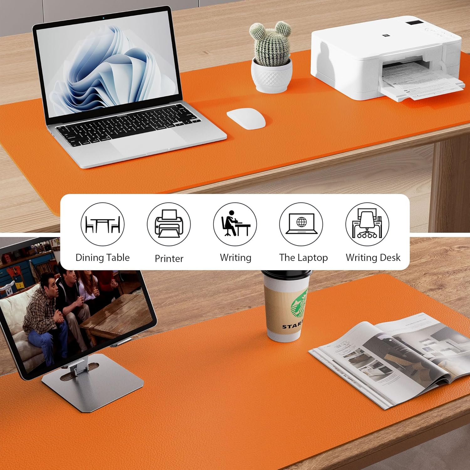 Aothia Leather Desk Pad Protector, Mouse Pad, Office Desk Mat, Non-Slip PU Leather Desk Blotter, Laptop Desk Pad, Waterproof Desk Writing Pad for Office and Home (23.6" x 13.7", Hermes Orange)